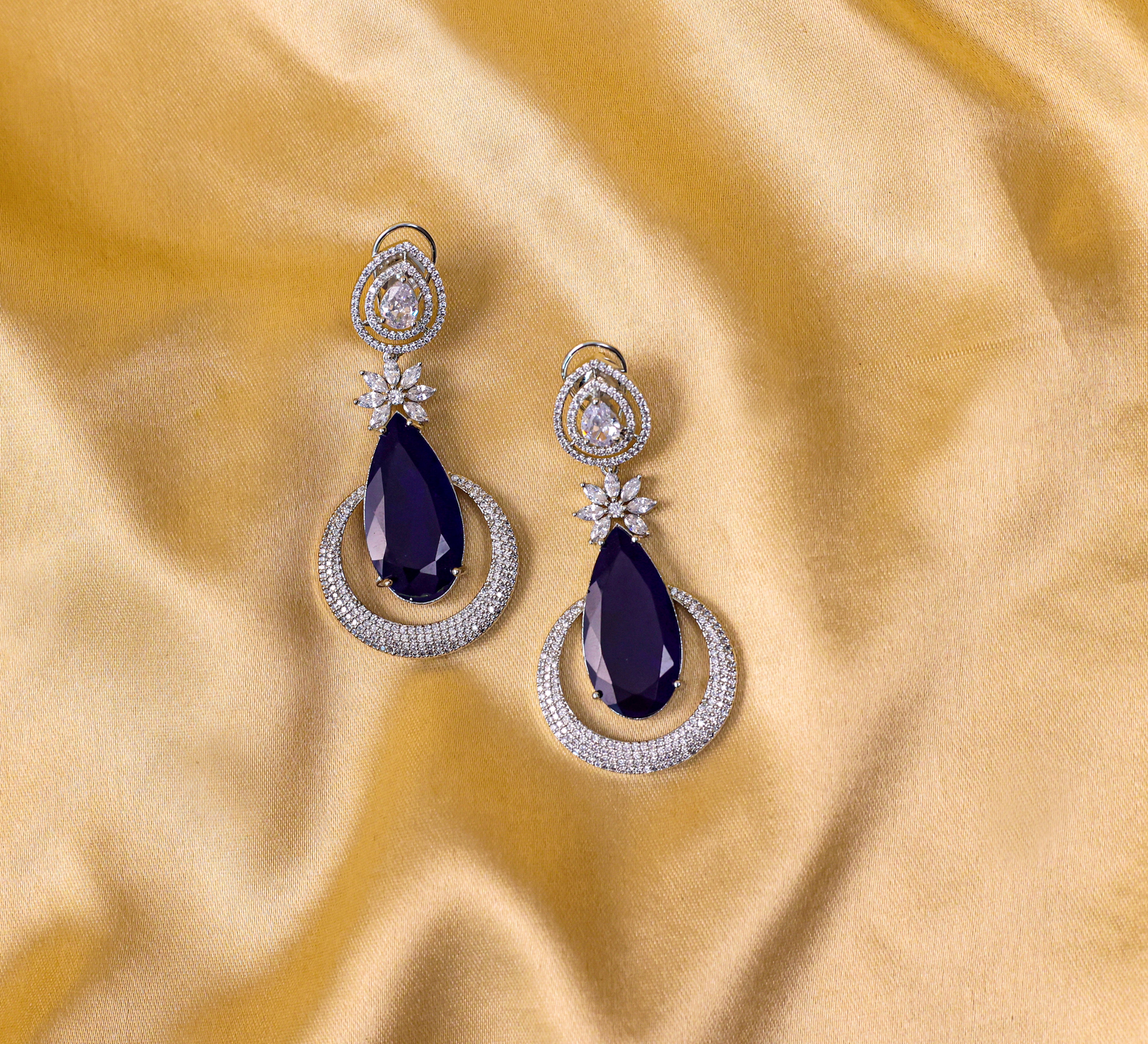 Earrings with Doublet Stones and CZ Accents in White Rhodium - Adisha Jewels