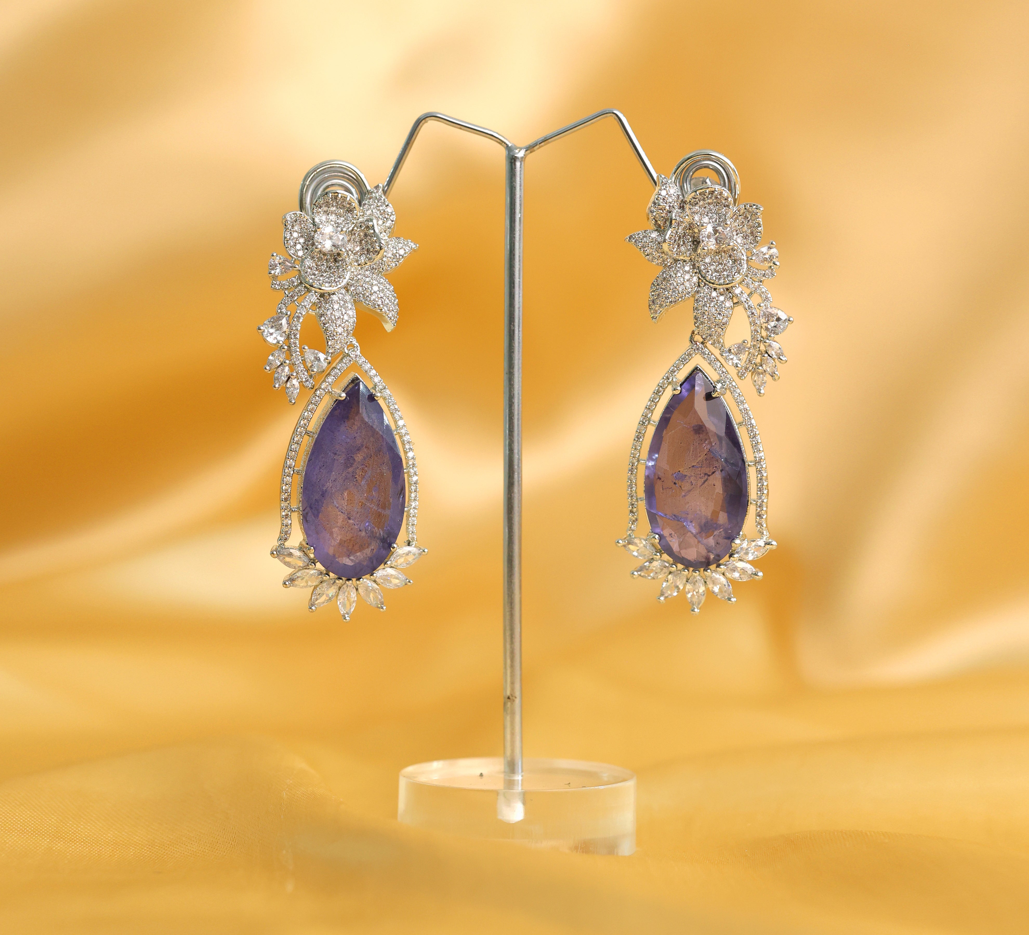 White-Plated Earrings with Doublet Stones - Adisha Jewels