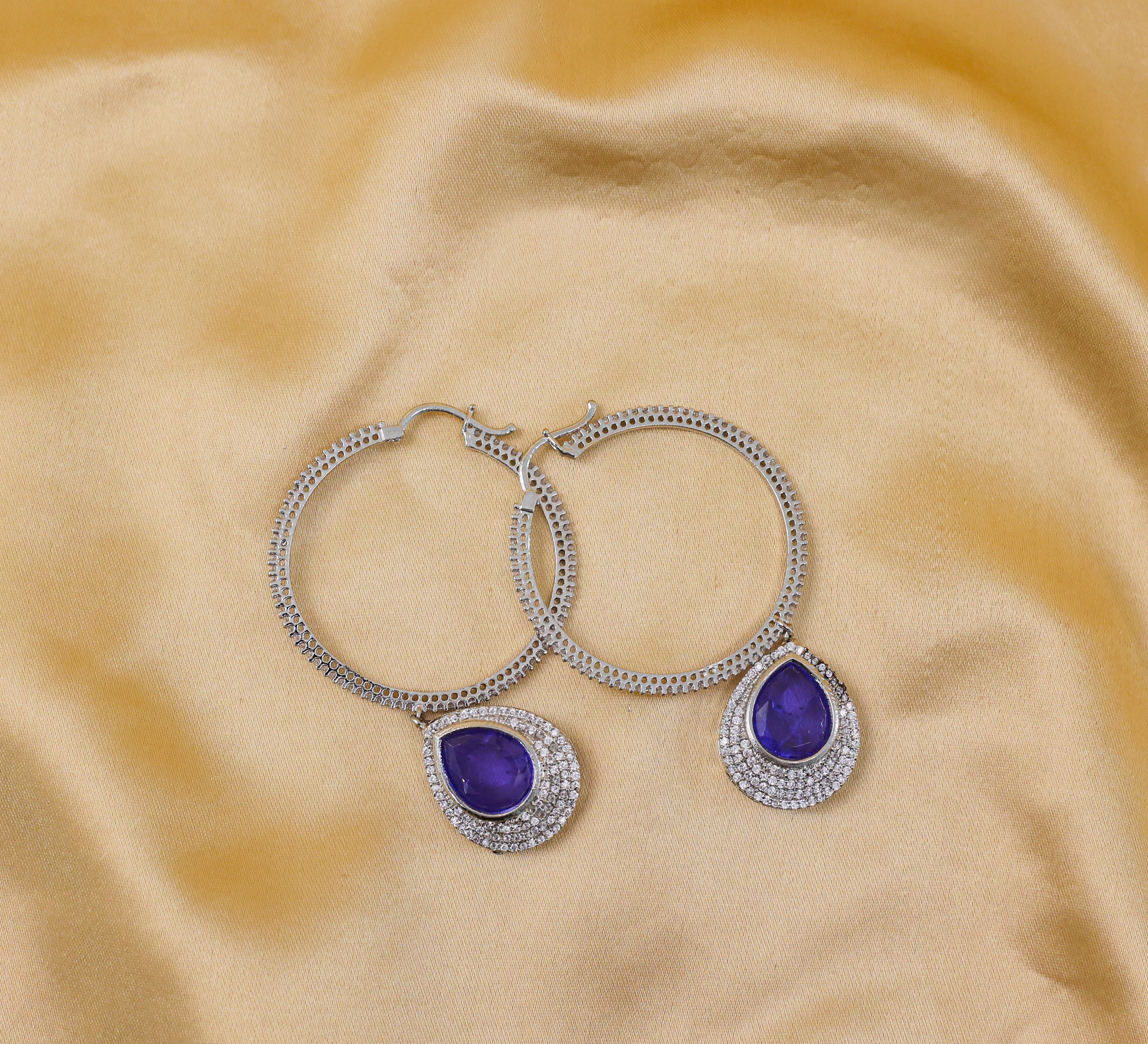 Bali-Style Earrings with Doublet Stones and CZ Accents in White Rhodium - Adisha Jewels