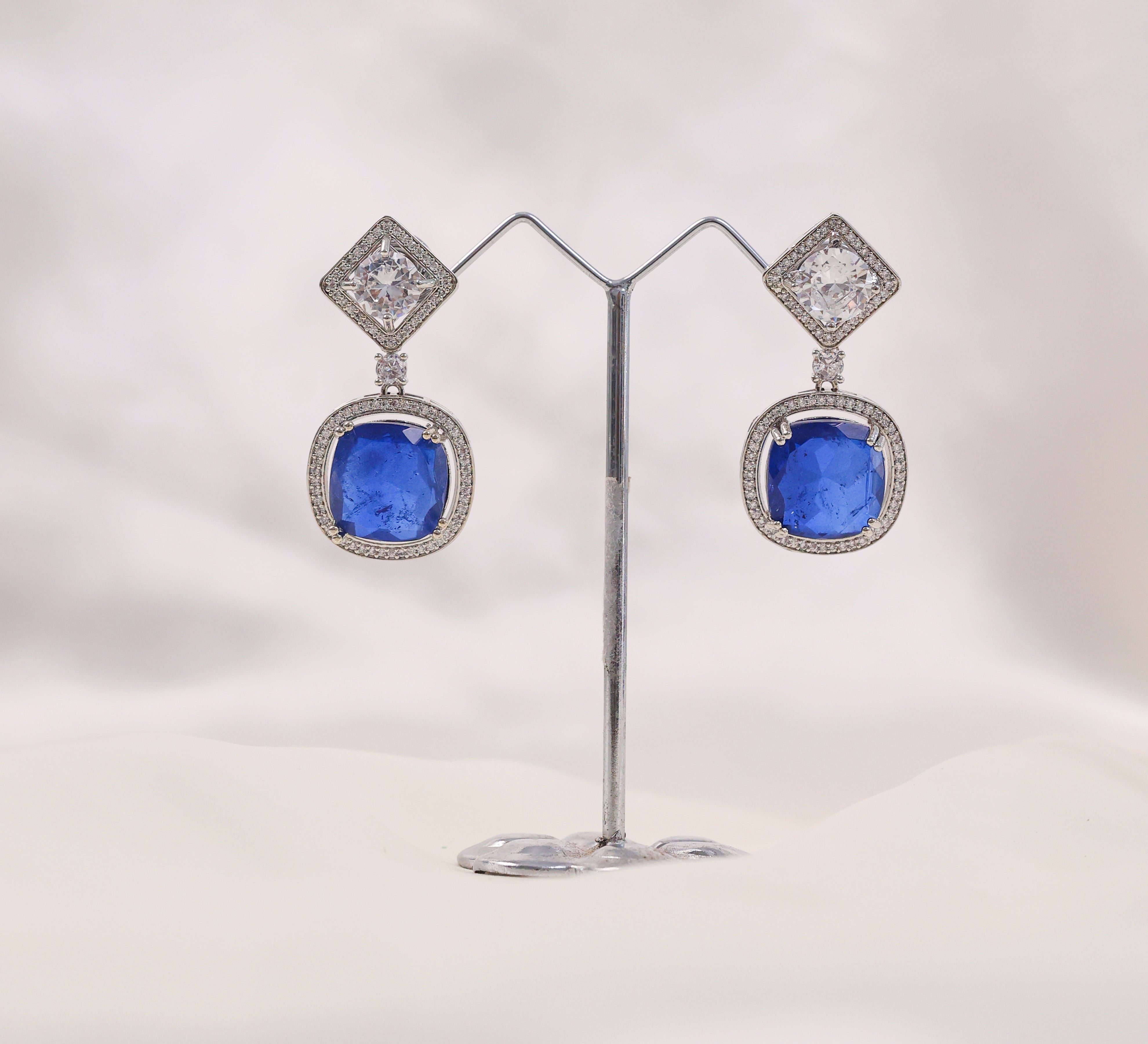 Earrings with Vibrant Doublet Stones and CZ Accents in White Rhodium - Adisha Jewels