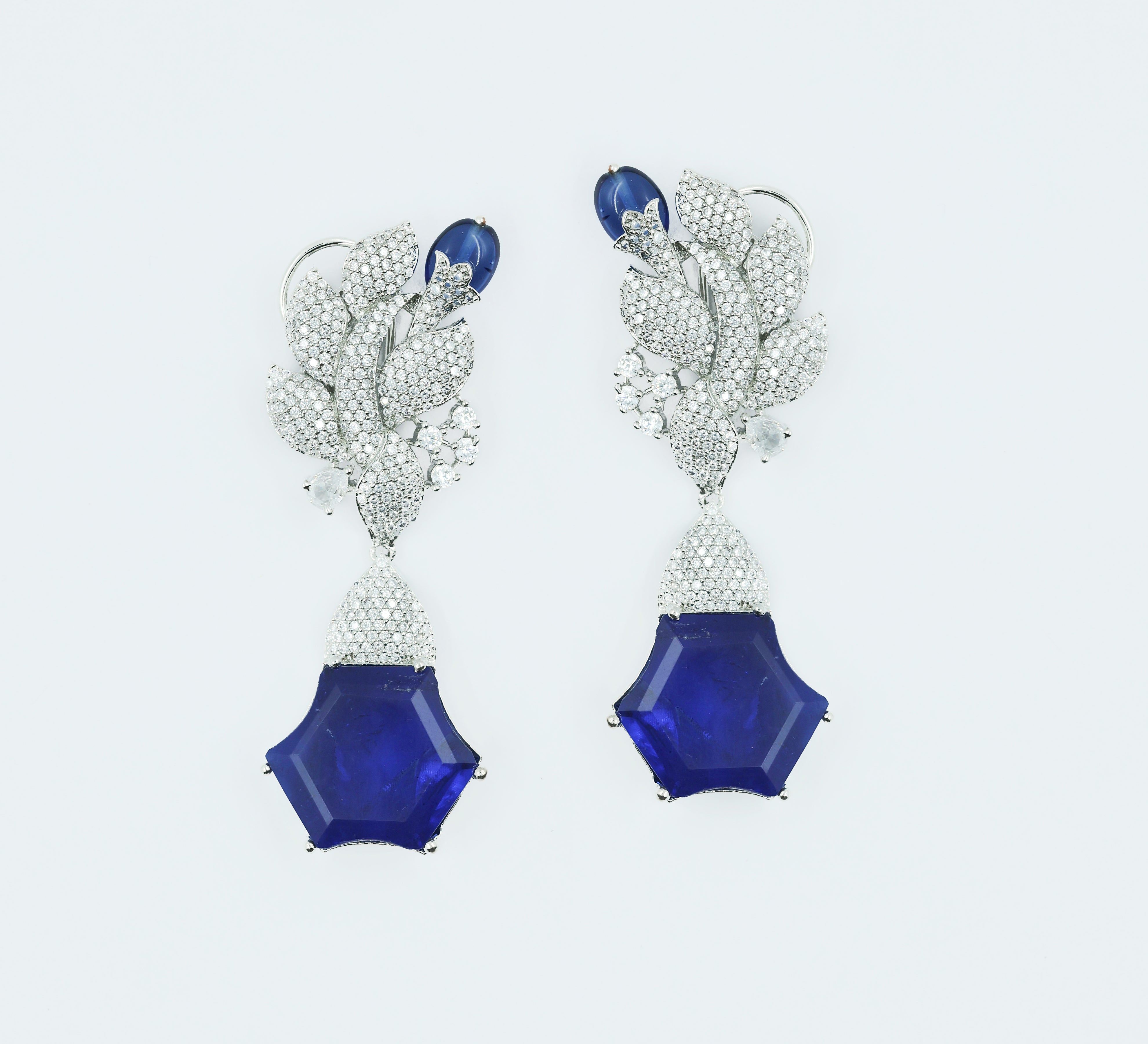 Beaded Earrings with Doublet Stones and CZ in White Rhodium - Adisha Jewels