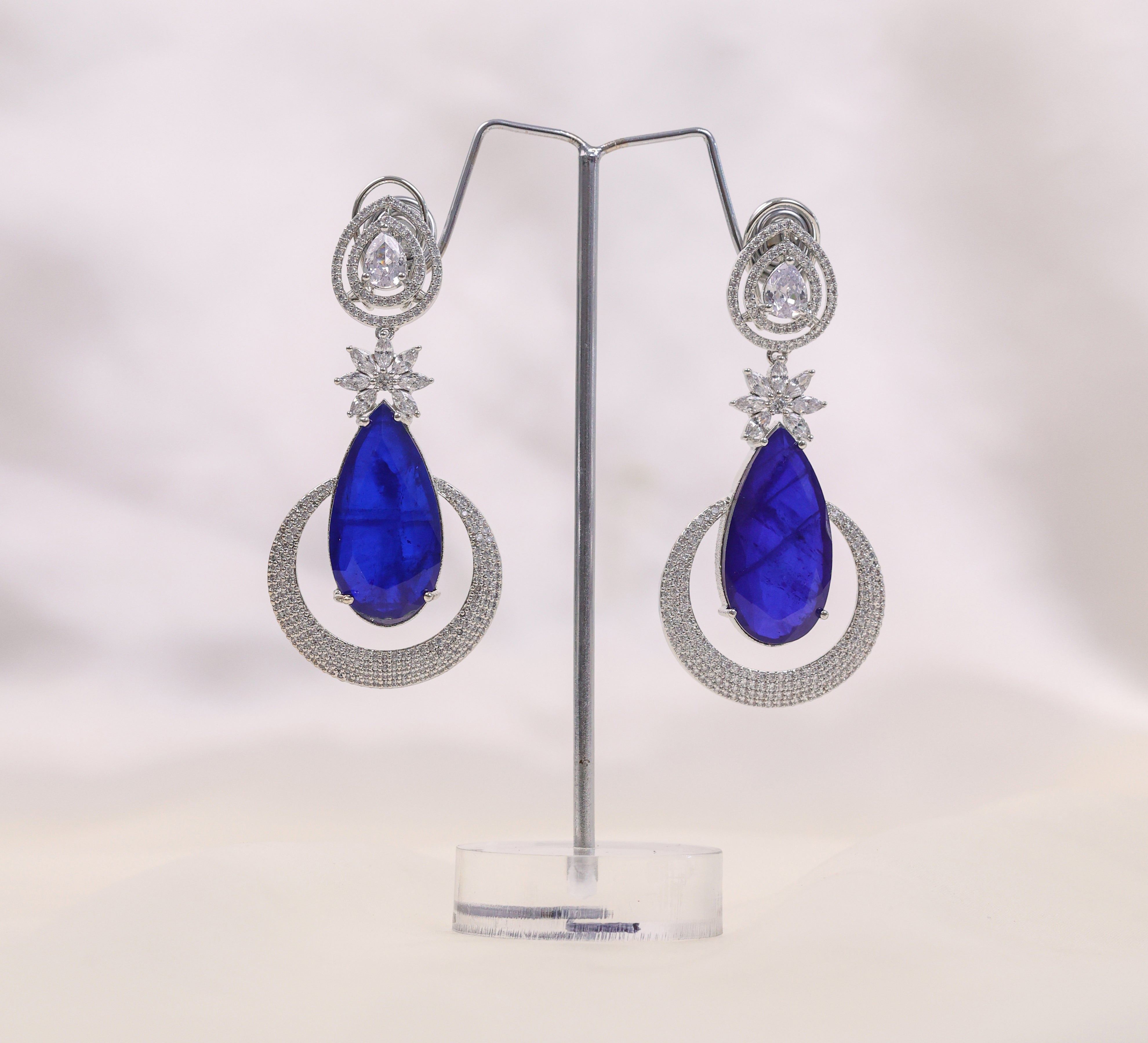 Earrings with Doublet Stones and CZ Accents in White Rhodium - Adisha Jewels