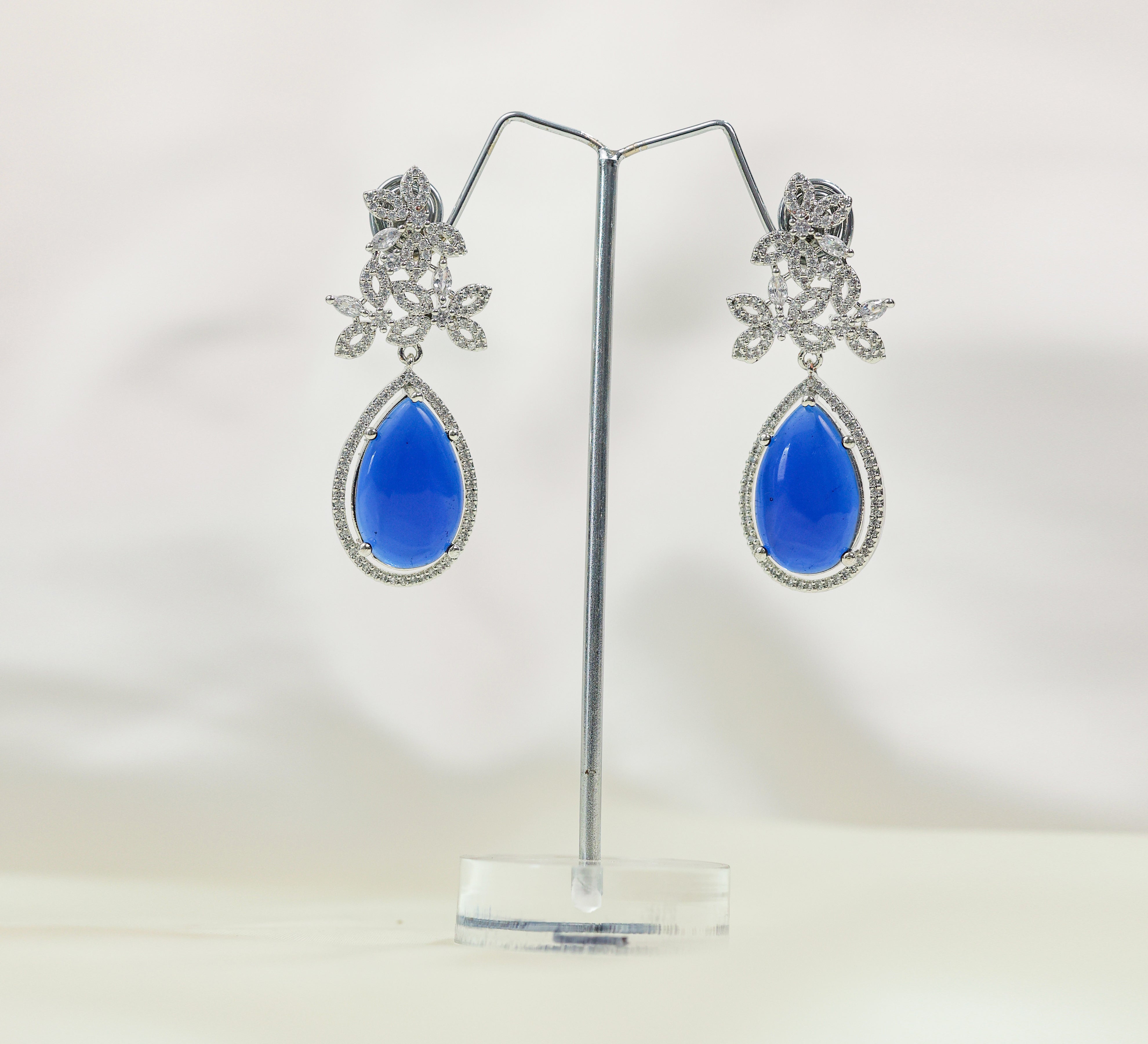 Hydro Stones Earrings with White Rhodium Plating - Adisha Jewels