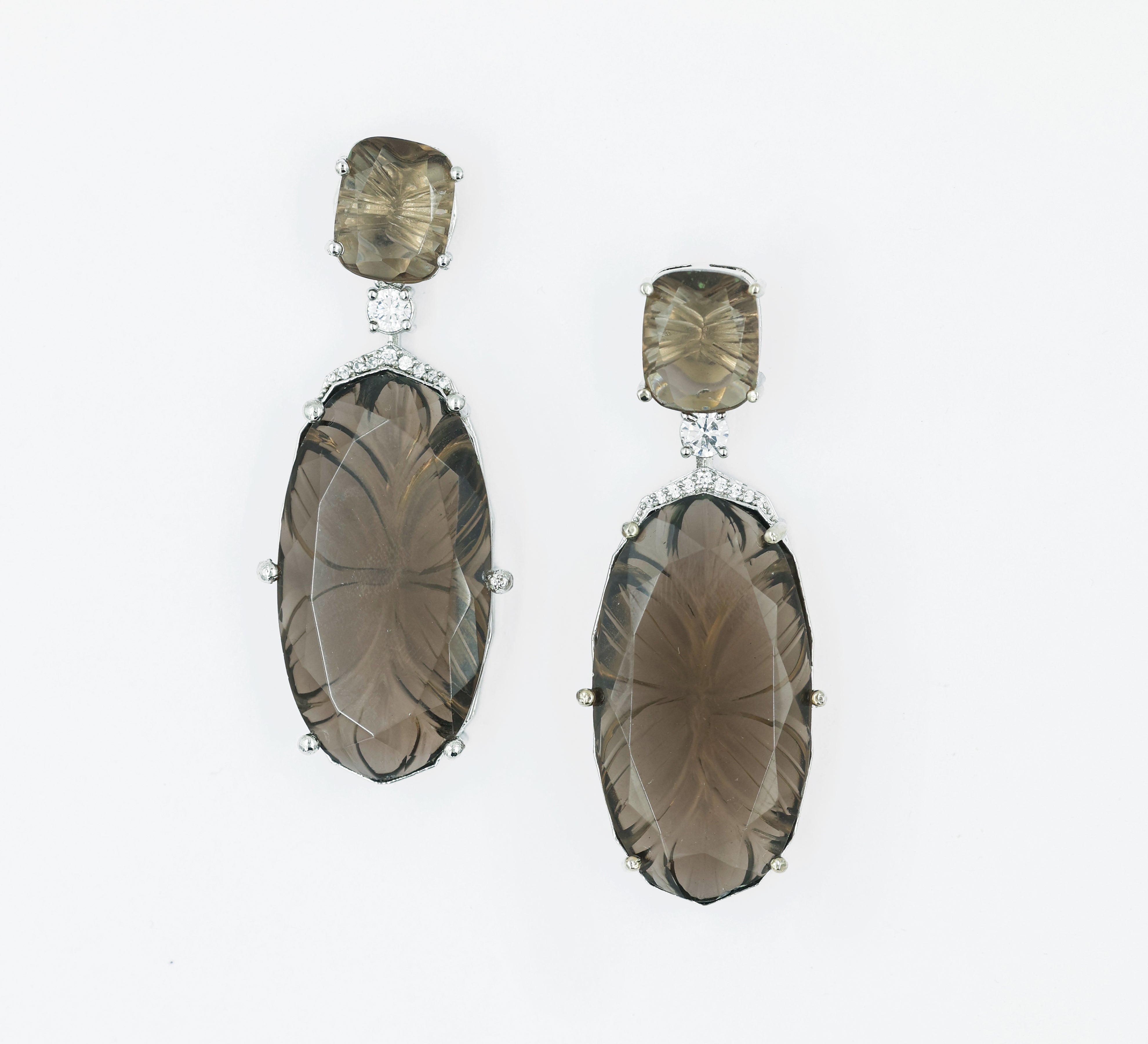 White-Plated Laser-Cut Hydrostone Earrings - Adisha Jewels