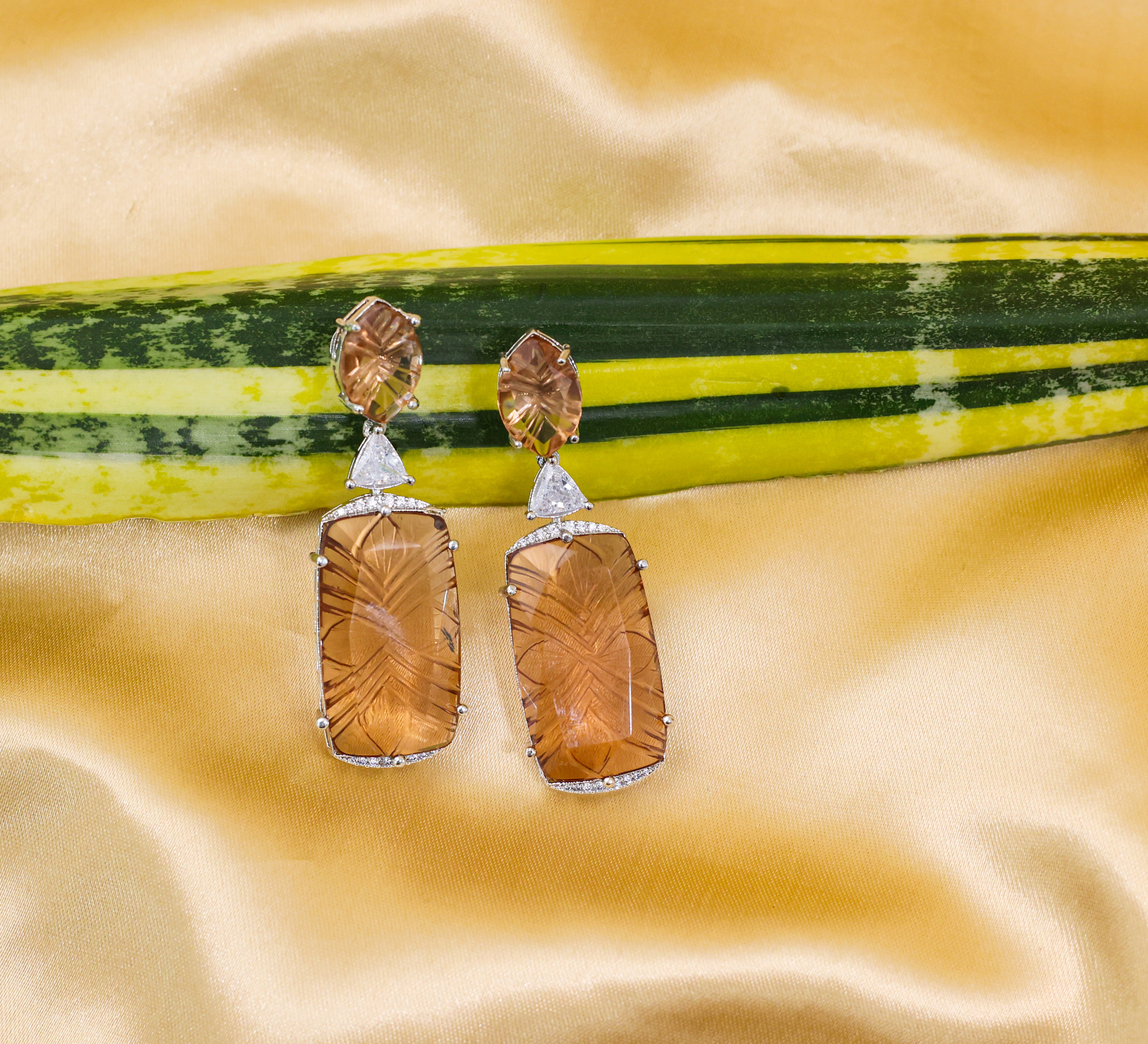 Earrings with Hydro Stones and Laser-Cut Detailing - Adisha Jewels