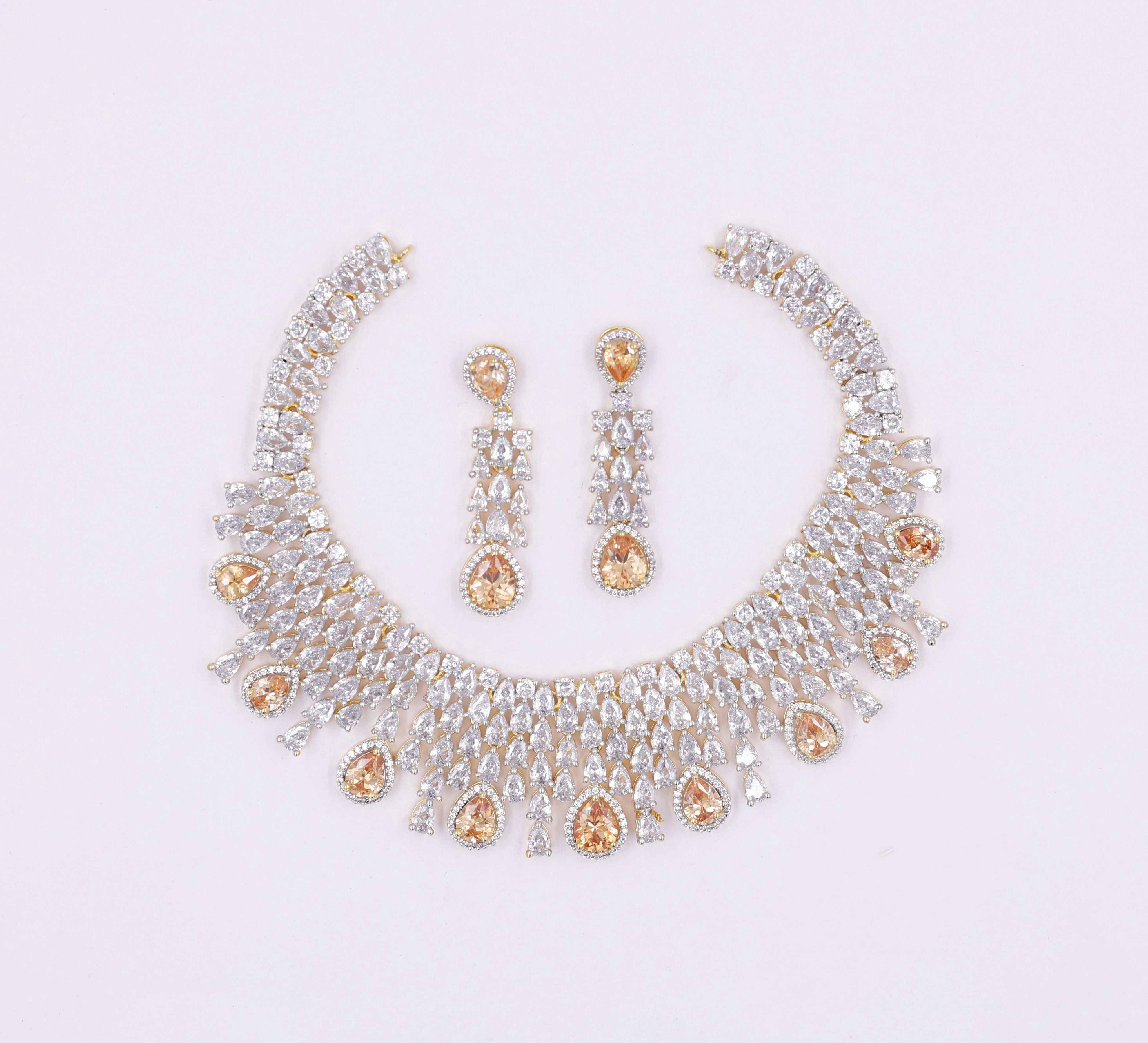 White Rhodium-Plated Necklace Set - Adisha Jewels