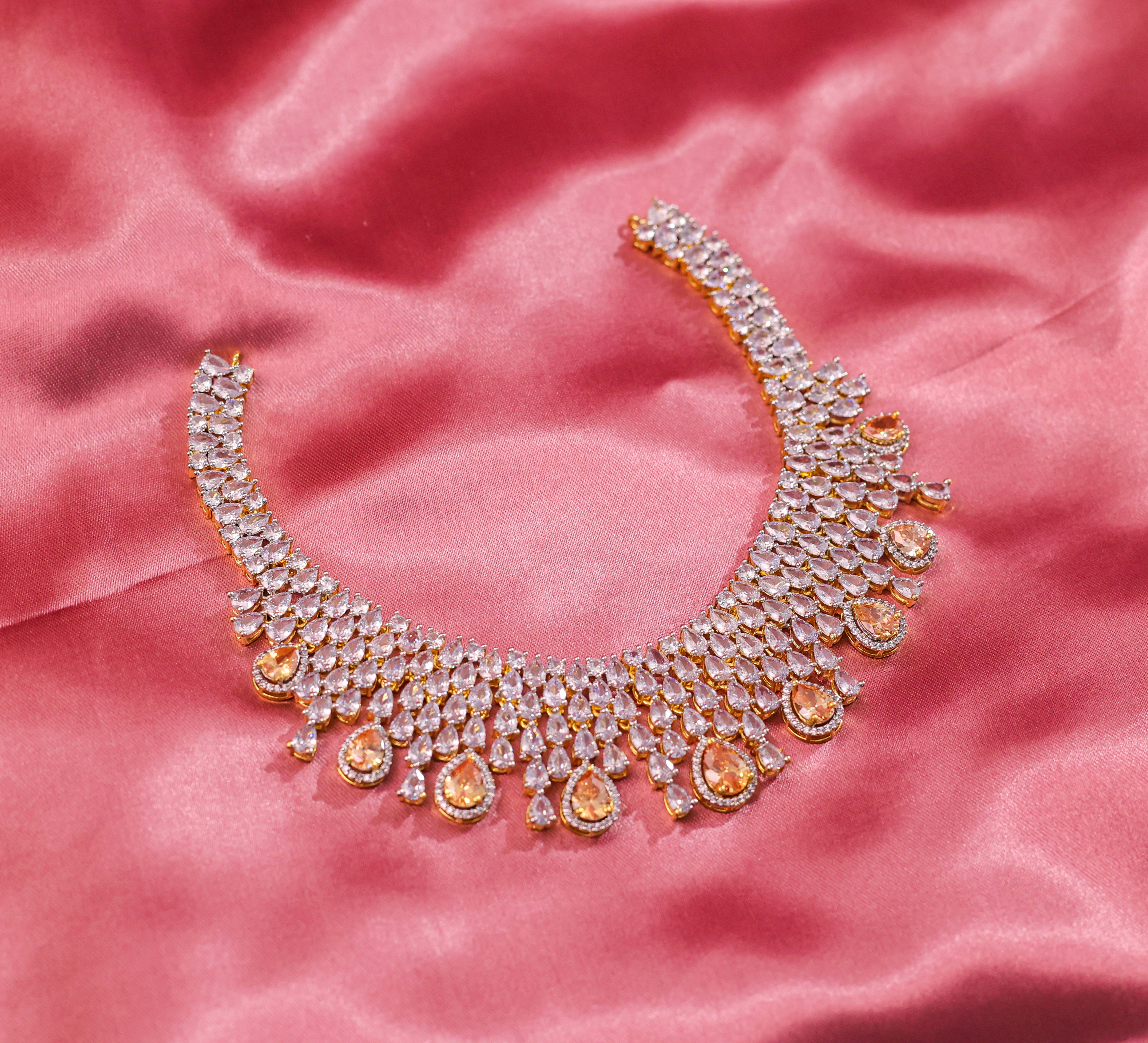 White Rhodium-Plated Necklace Set - Adisha Jewels