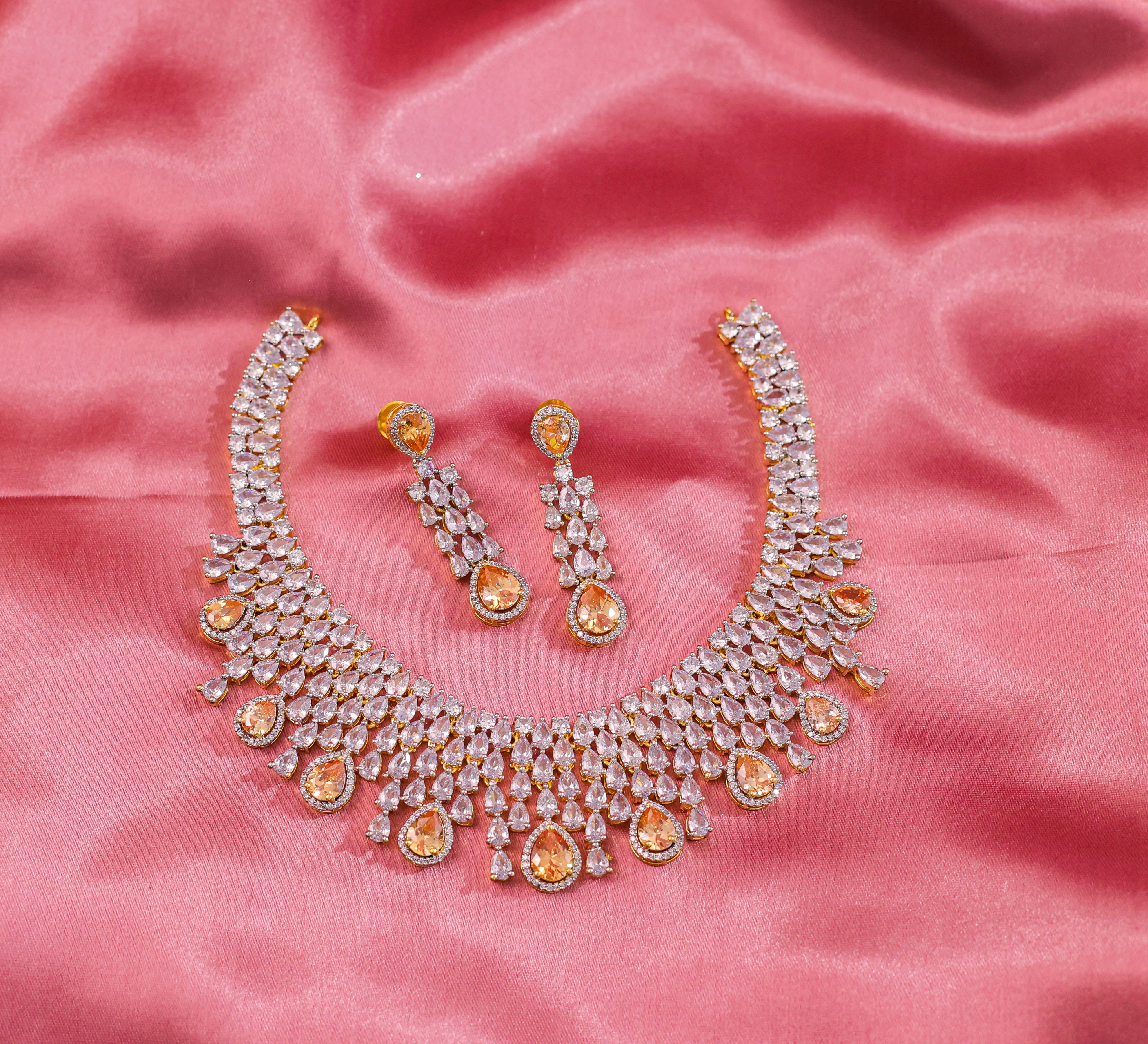 White Rhodium-Plated Necklace Set - Adisha Jewels