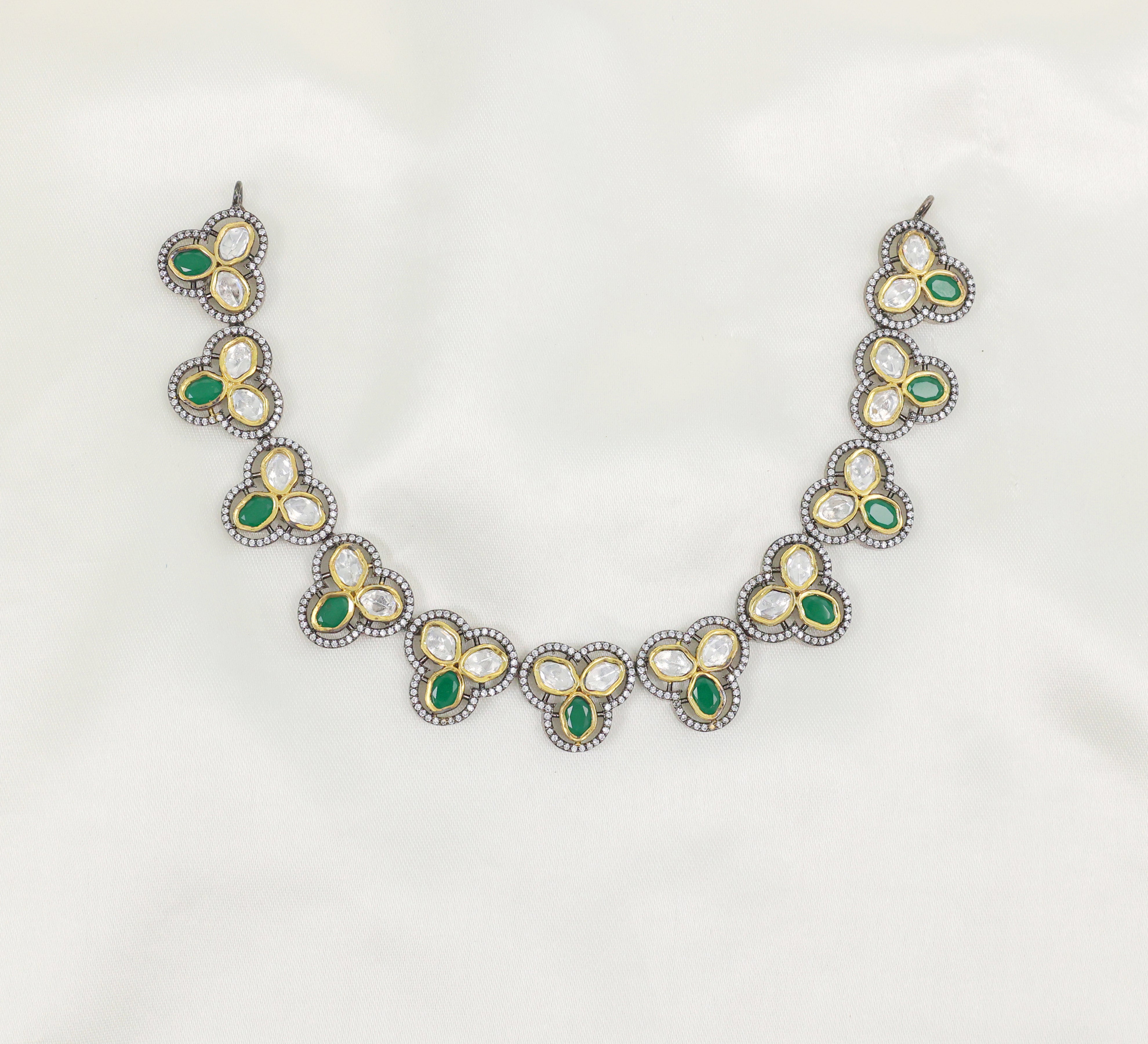 Victorian-Inspired Necklace Set with Hydro Stones & Kundan Polki - Adisha Jewels