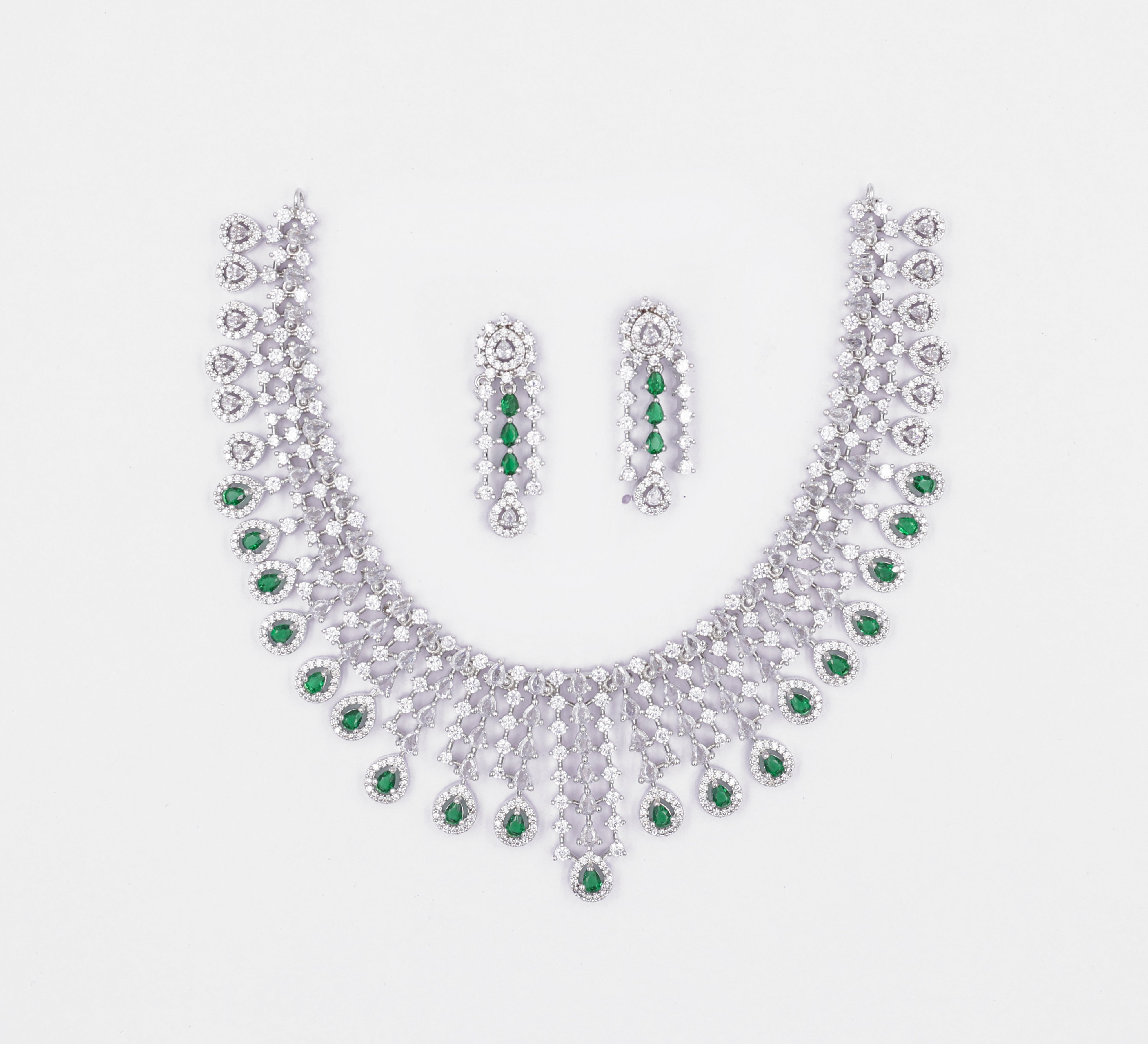 White Rhodium-Plated Necklace Set - Adisha Jewels