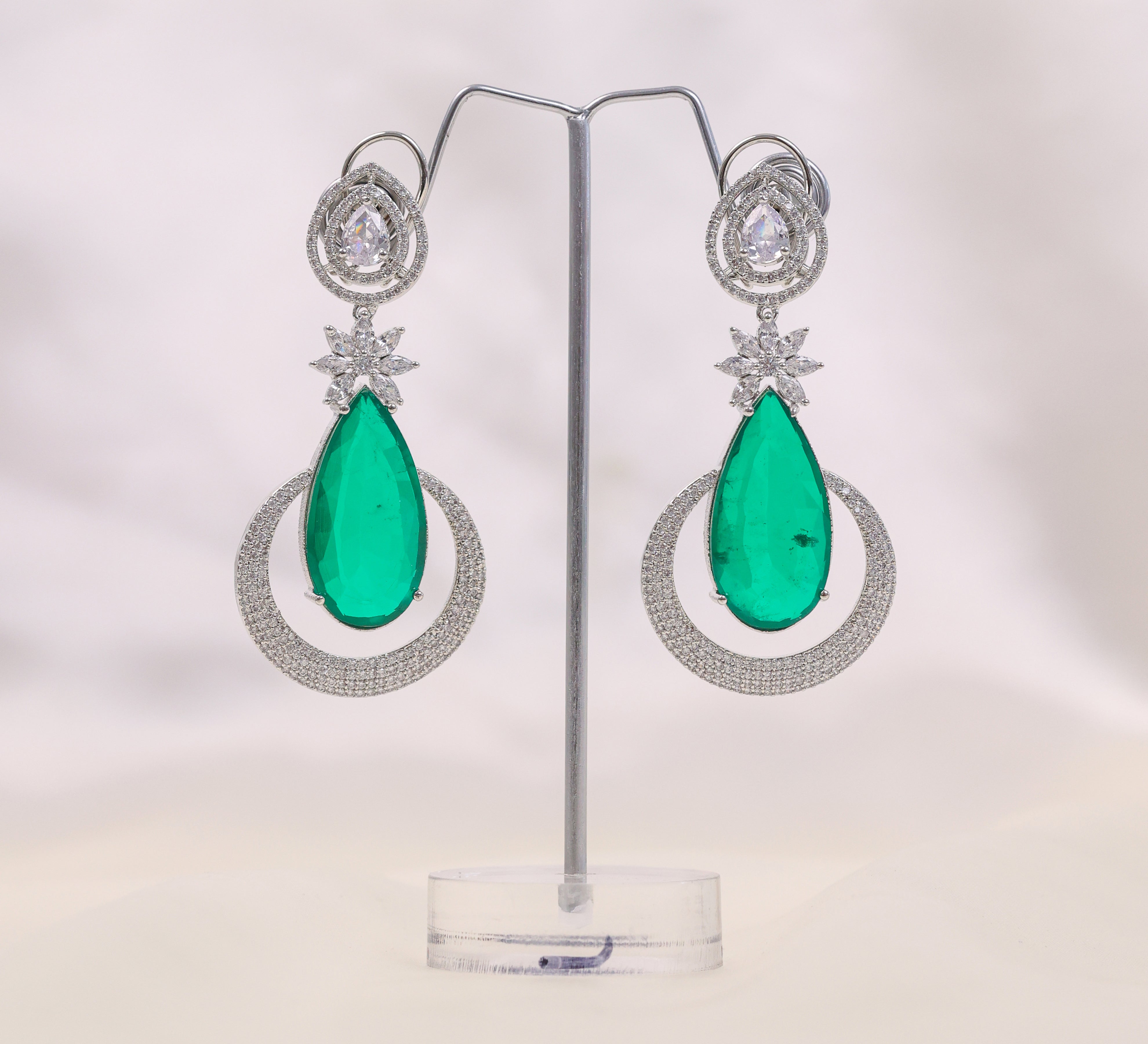 Earrings with Doublet Stones and CZ Accents in White Rhodium - Adisha Jewels