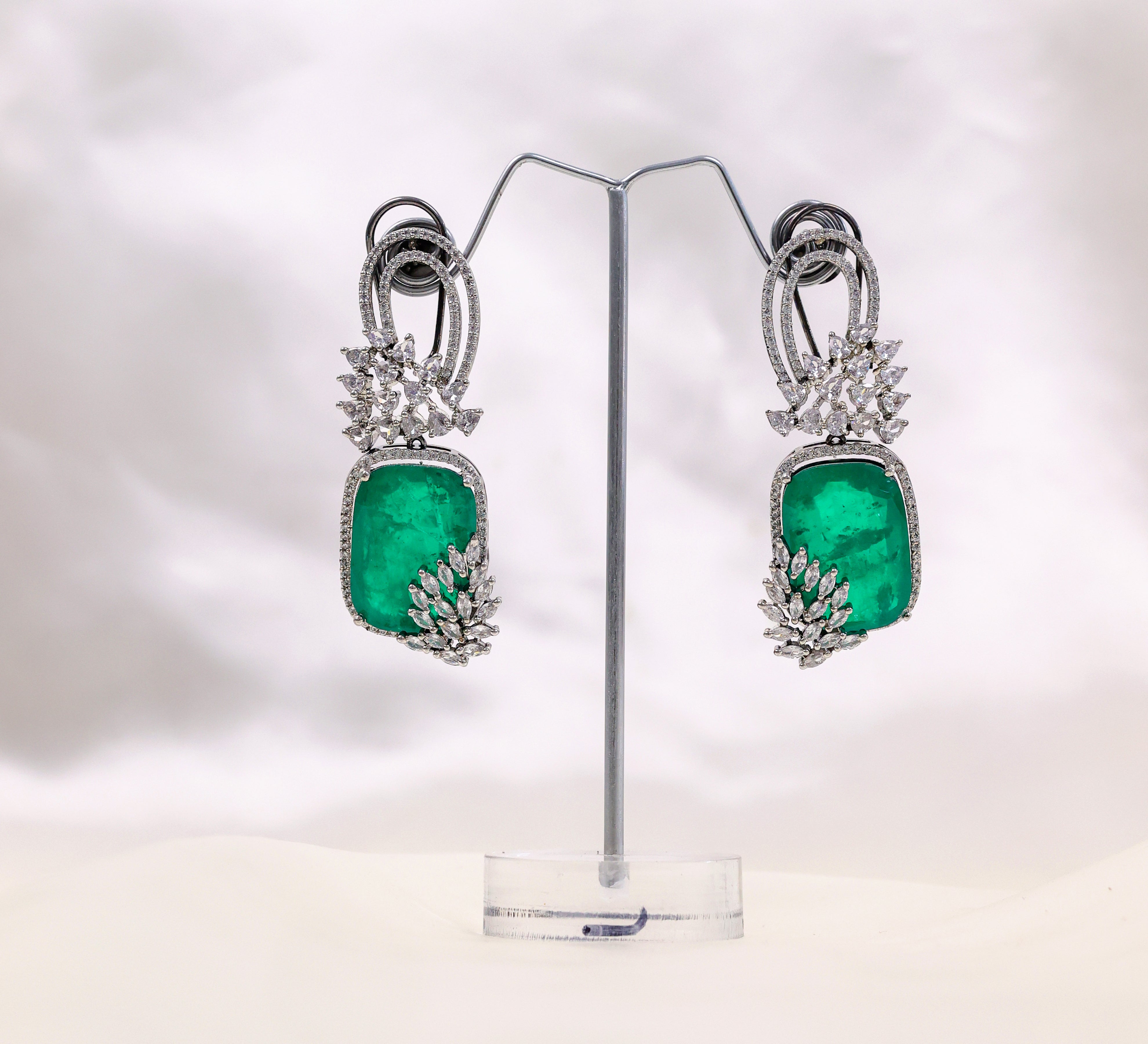 Earrings with Doublet Stones and Hydro Stones in White Rhodium - Adisha Jewels