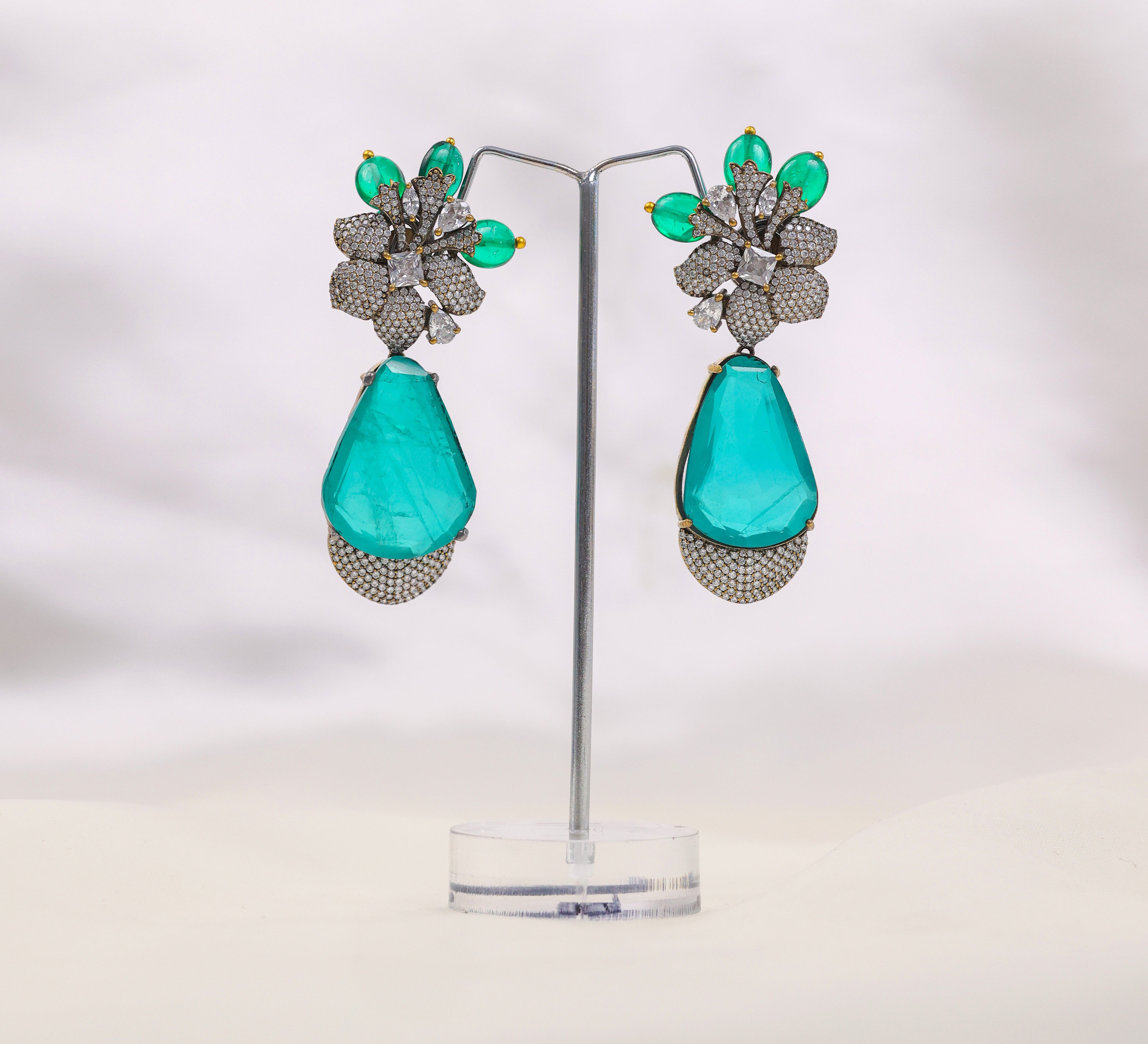 Victorian-Inspired Earrings with Doublet Stones and CZ Accents - Adisha Jewels