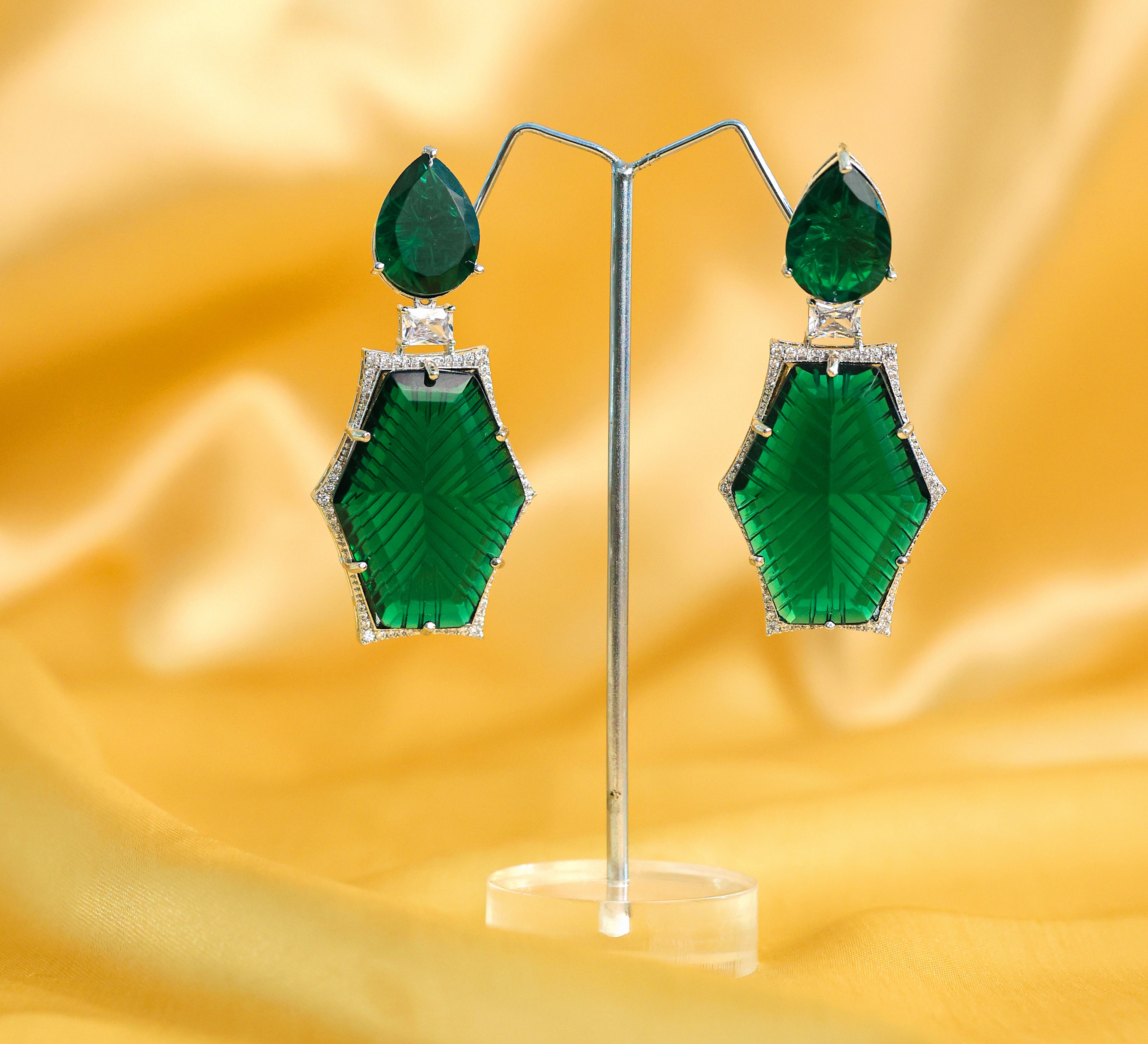 White-Plated Laser-Cut Earrings with Hydro Stones - Adisha Jewels