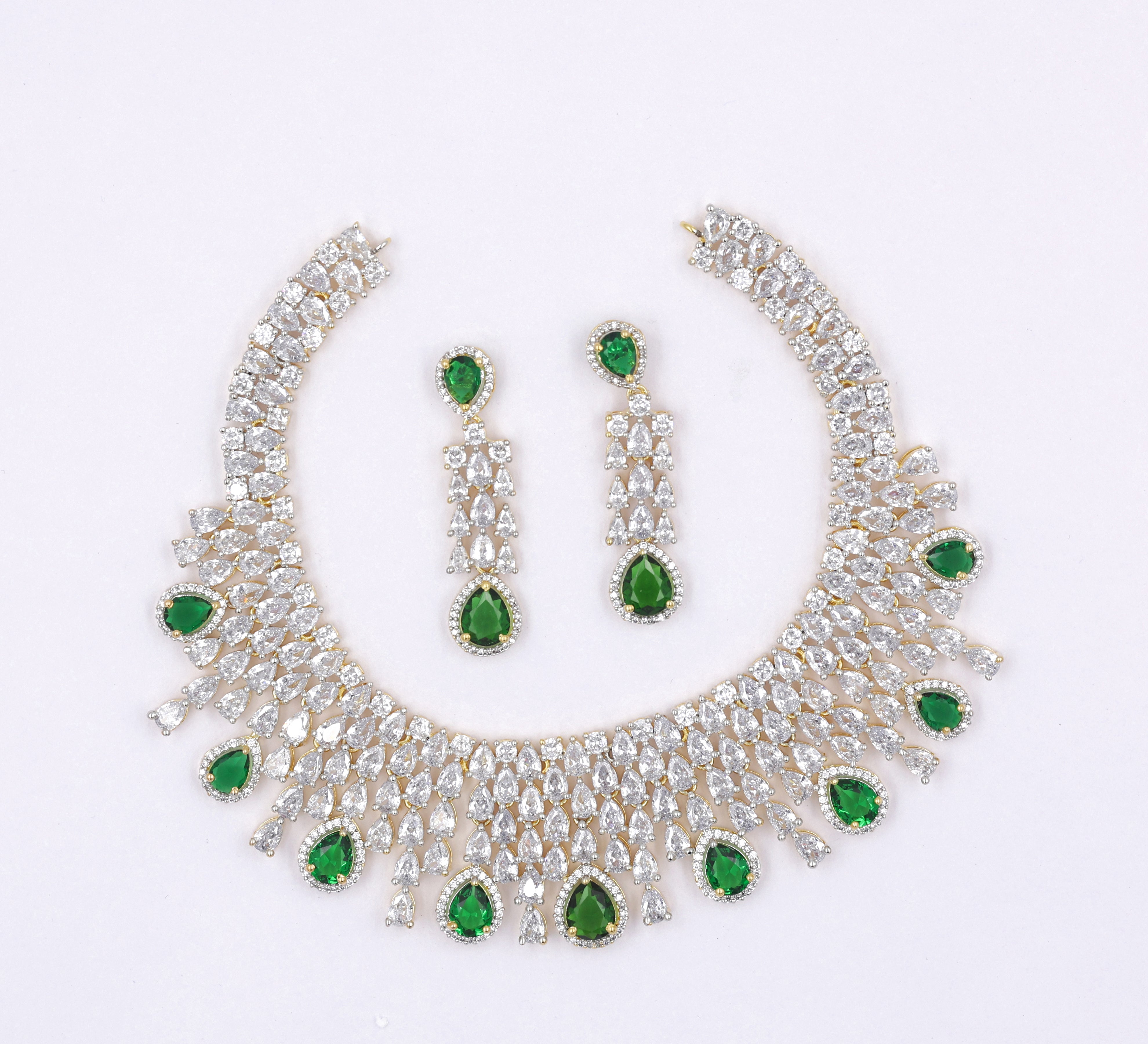 White Rhodium-Plated Necklace Set - Adisha Jewels