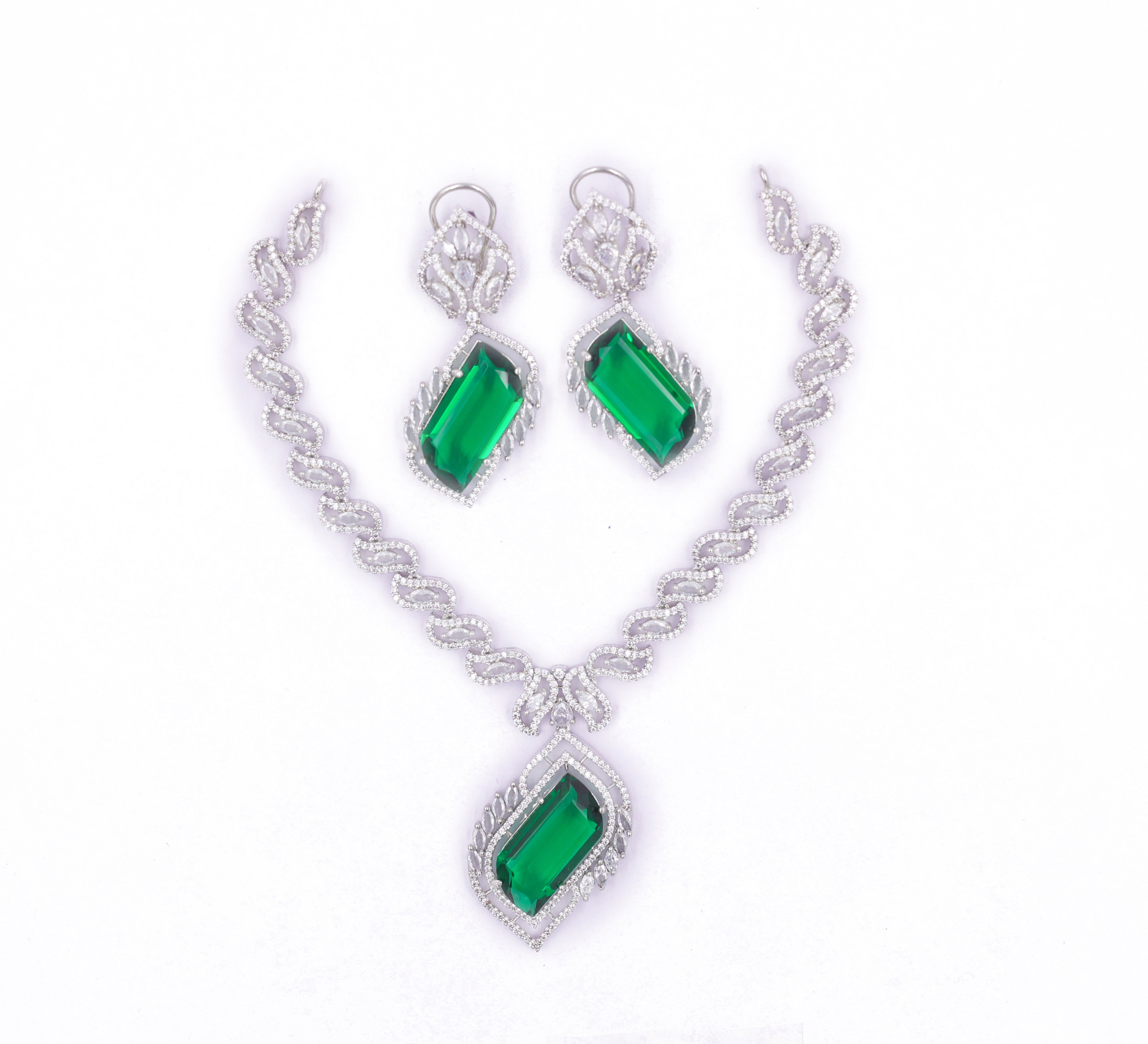 White Rhodium-Plated Necklace Set - Adisha Jewels