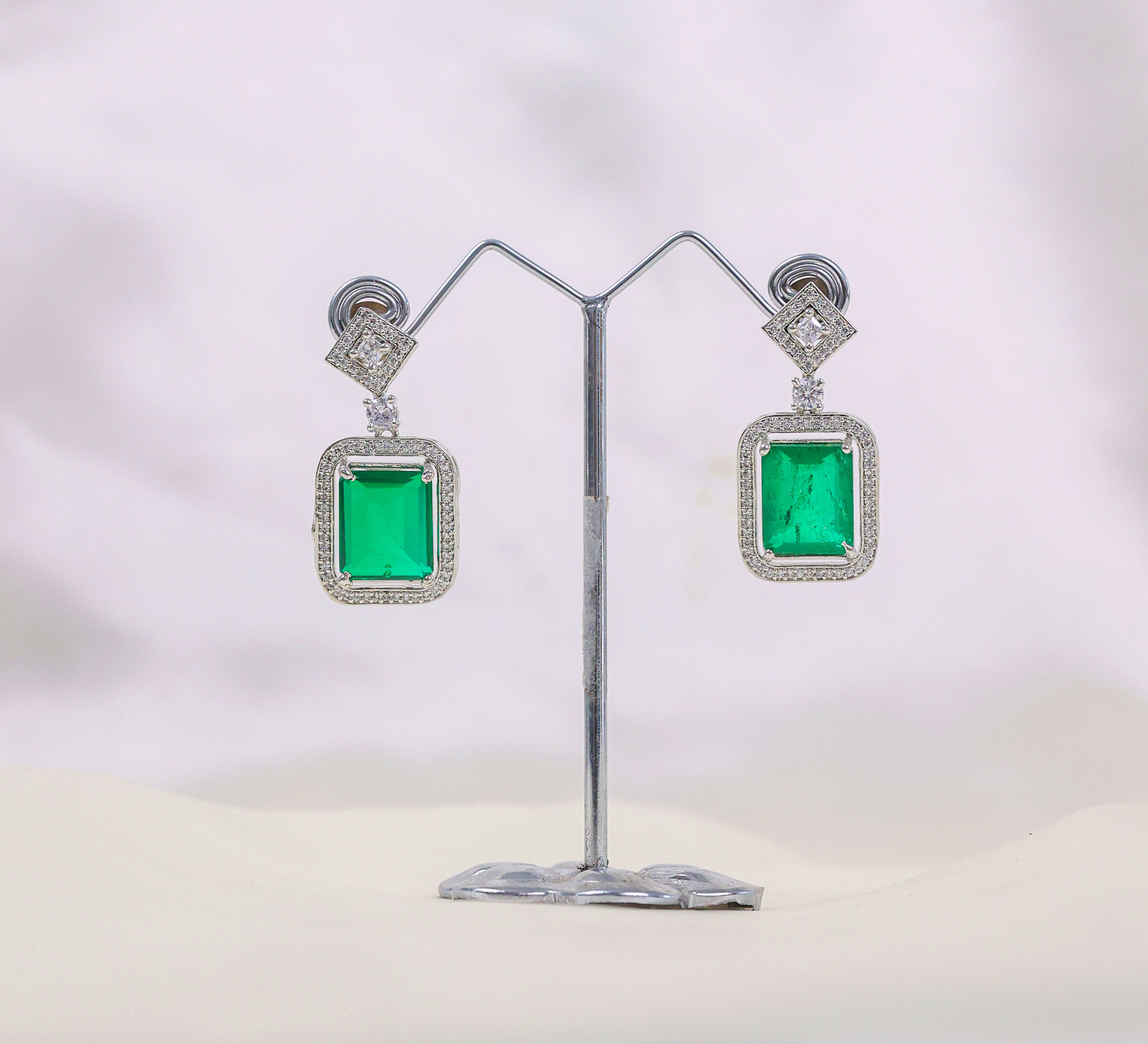 Earrings with Doublet Stones and Hydro Stones in White Rhodium - Adisha Jewels