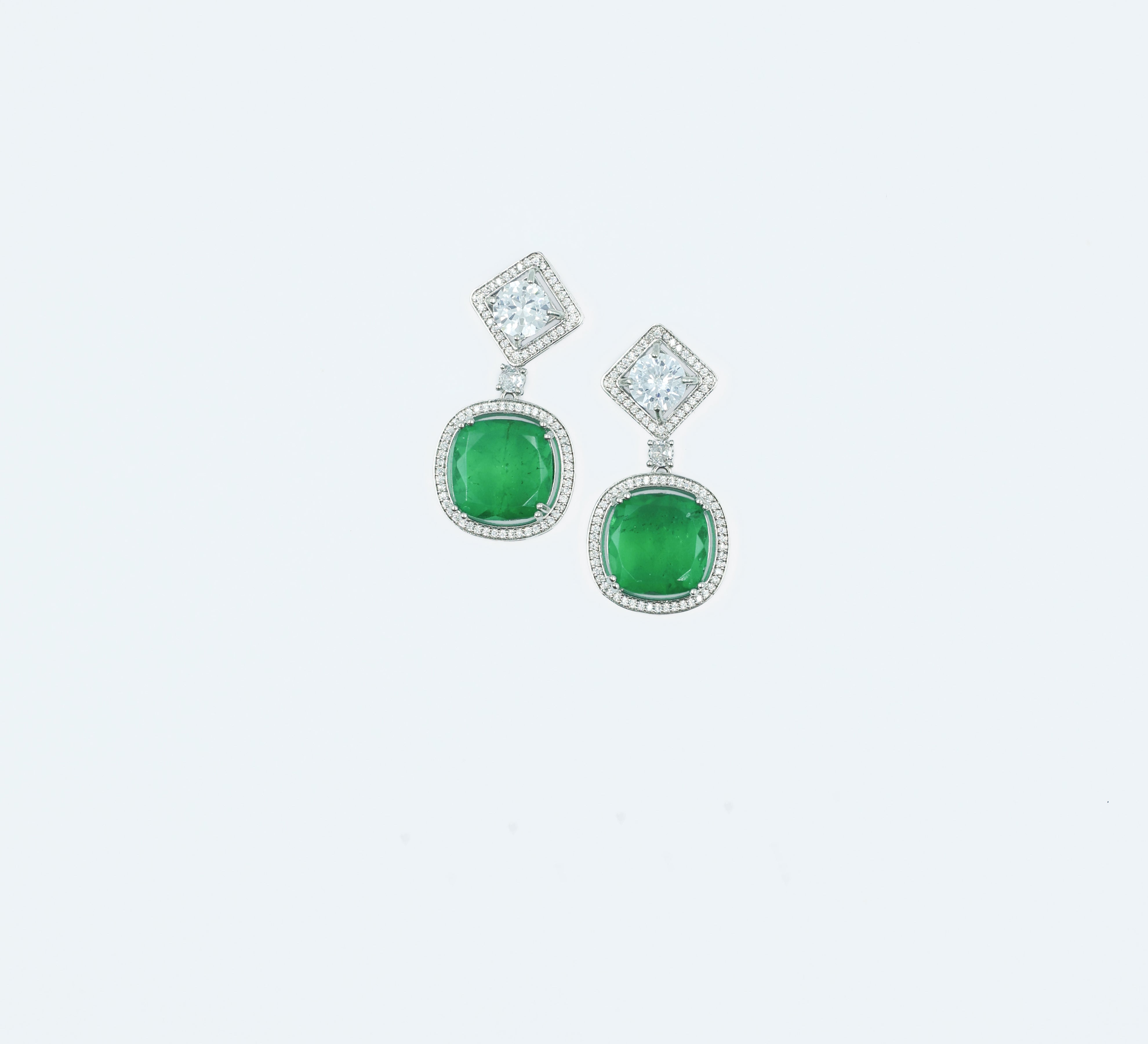 Earrings with Vibrant Doublet Stones and CZ Accents in White Rhodium - Adisha Jewels