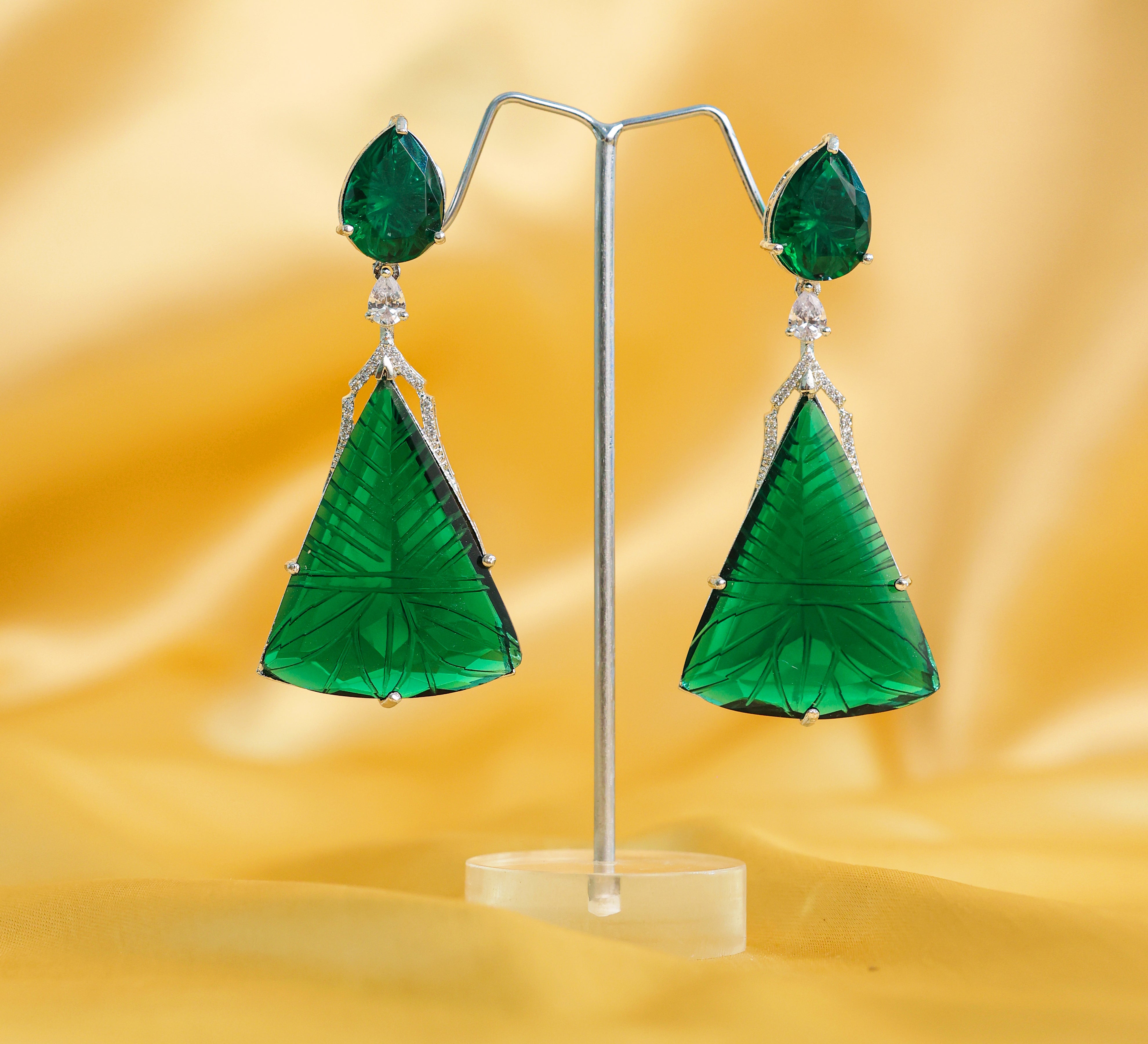 White-Plated Laser-Cut Earrings with Hydro Stones - Adisha Jewels