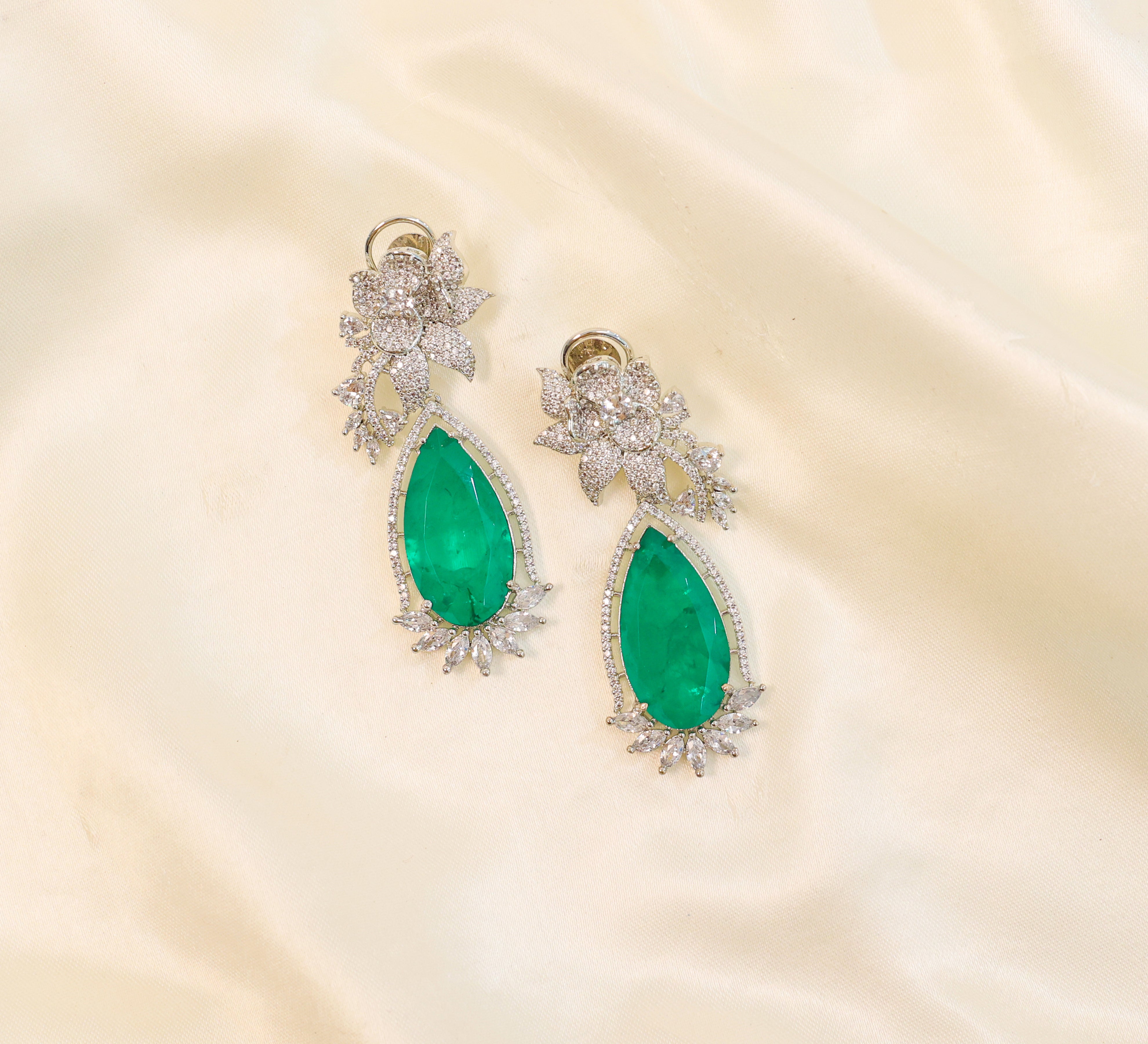 White-Plated Earrings with Doublet Stones - Adisha Jewels