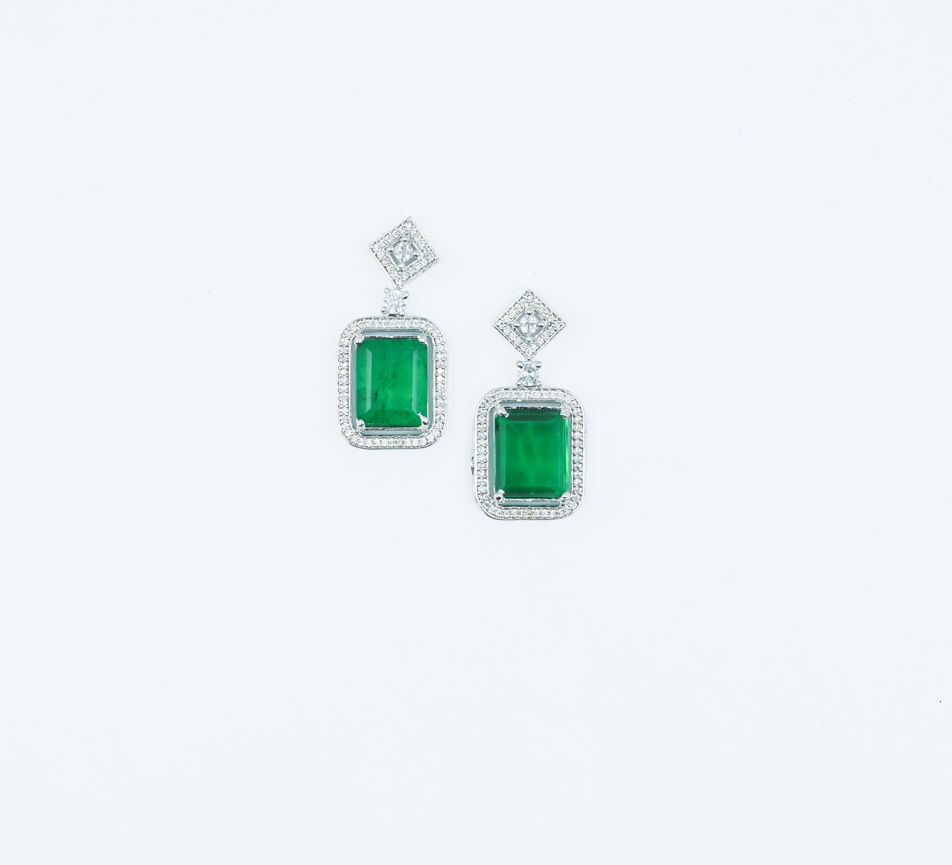 Earrings with Doublet Stones and Hydro Stones in White Rhodium - Adisha Jewels