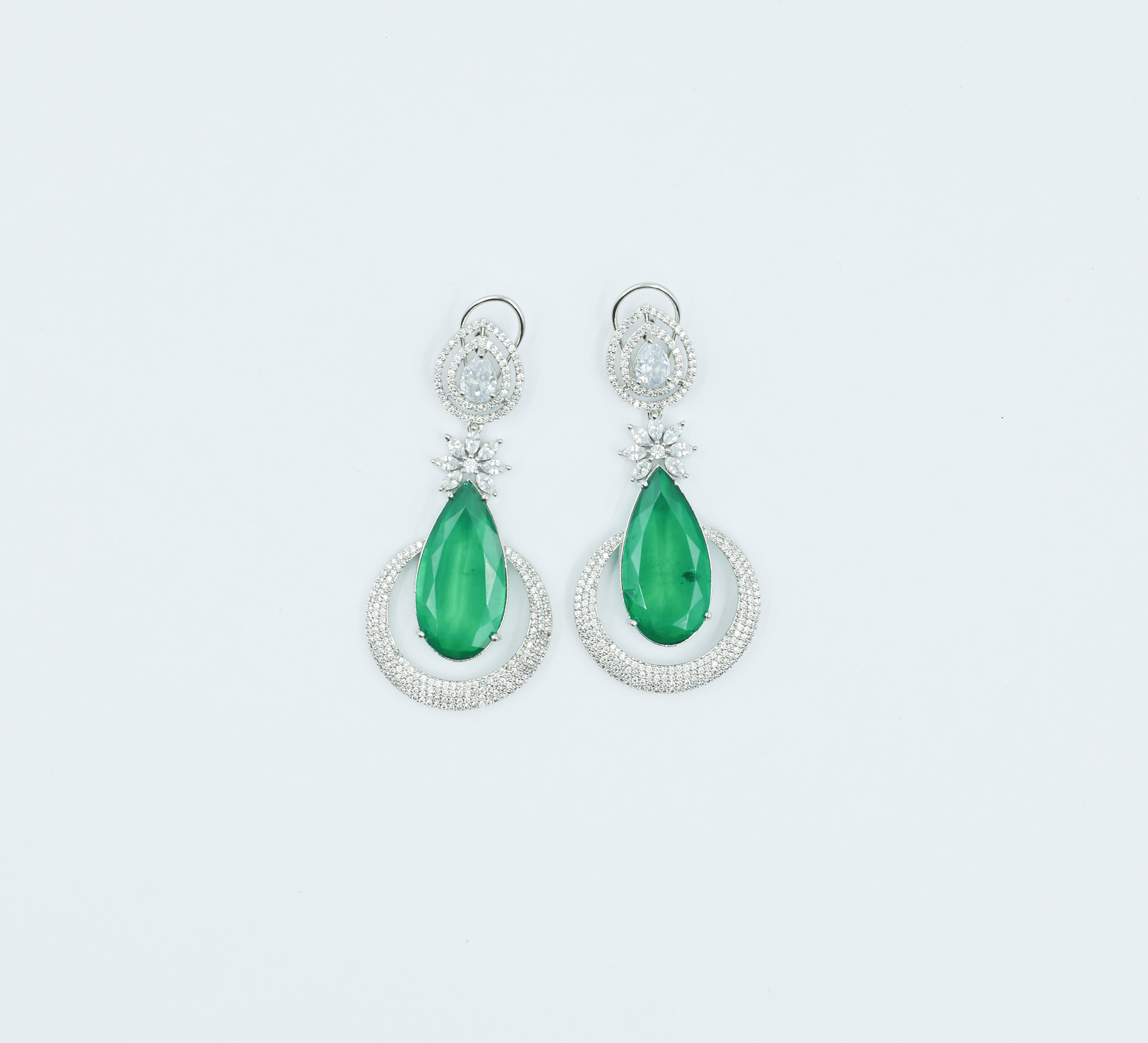 Earrings with Doublet Stones and CZ Accents in White Rhodium - Adisha Jewels