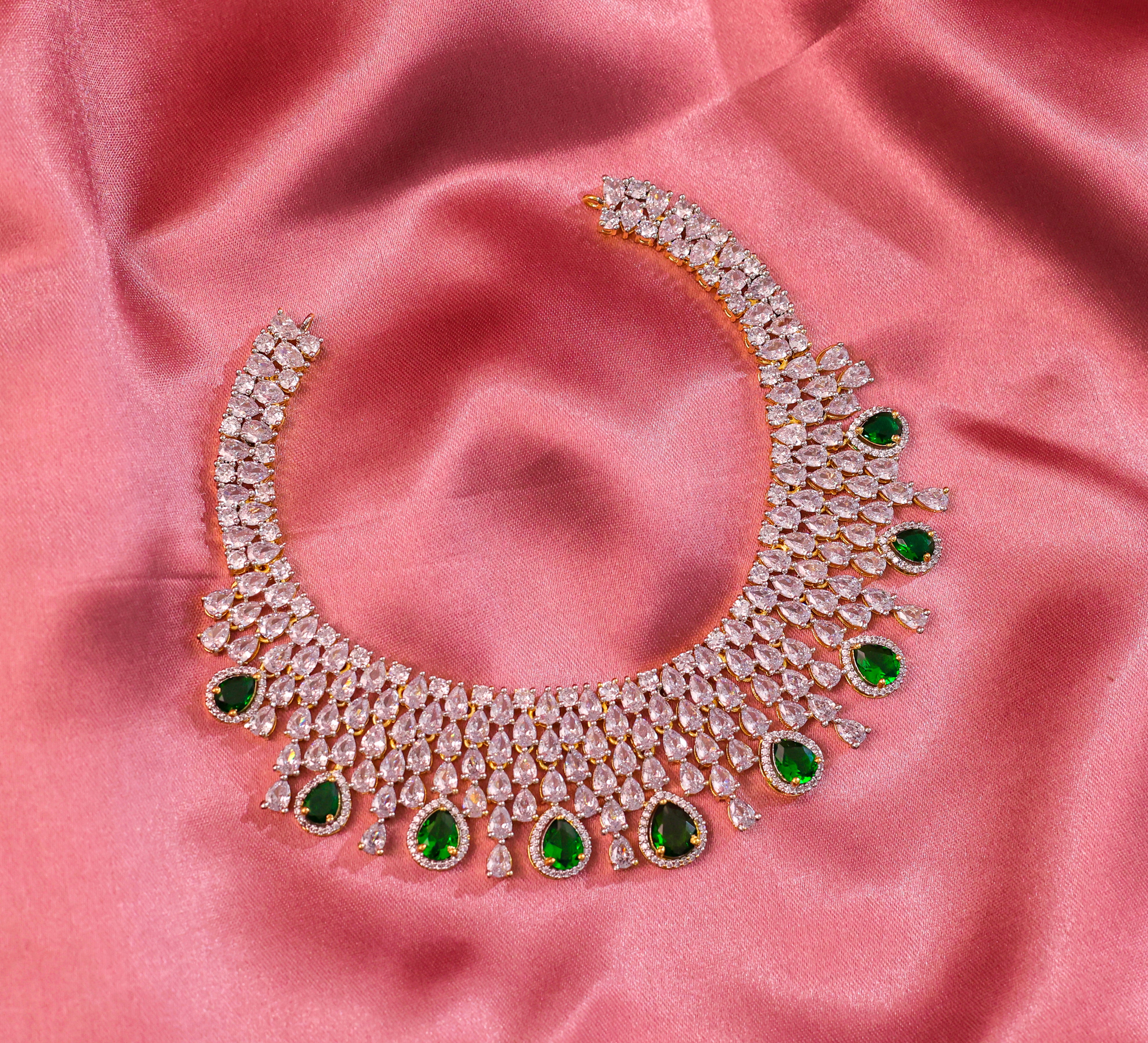 White Rhodium-Plated Necklace Set - Adisha Jewels