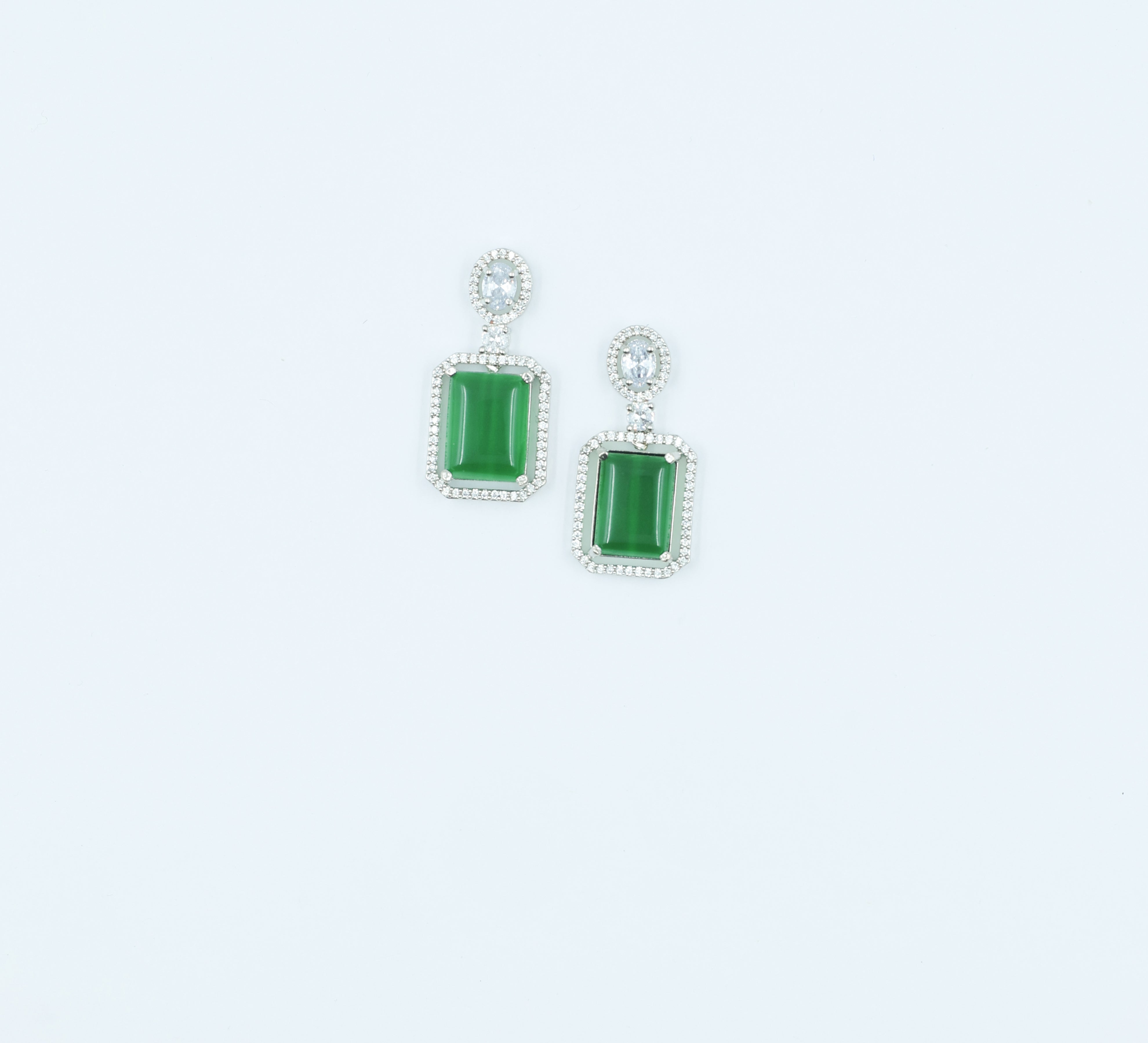 Earrings with Doublet Potta Stones and CZ Accents in White Rhodium - Adisha Jewels