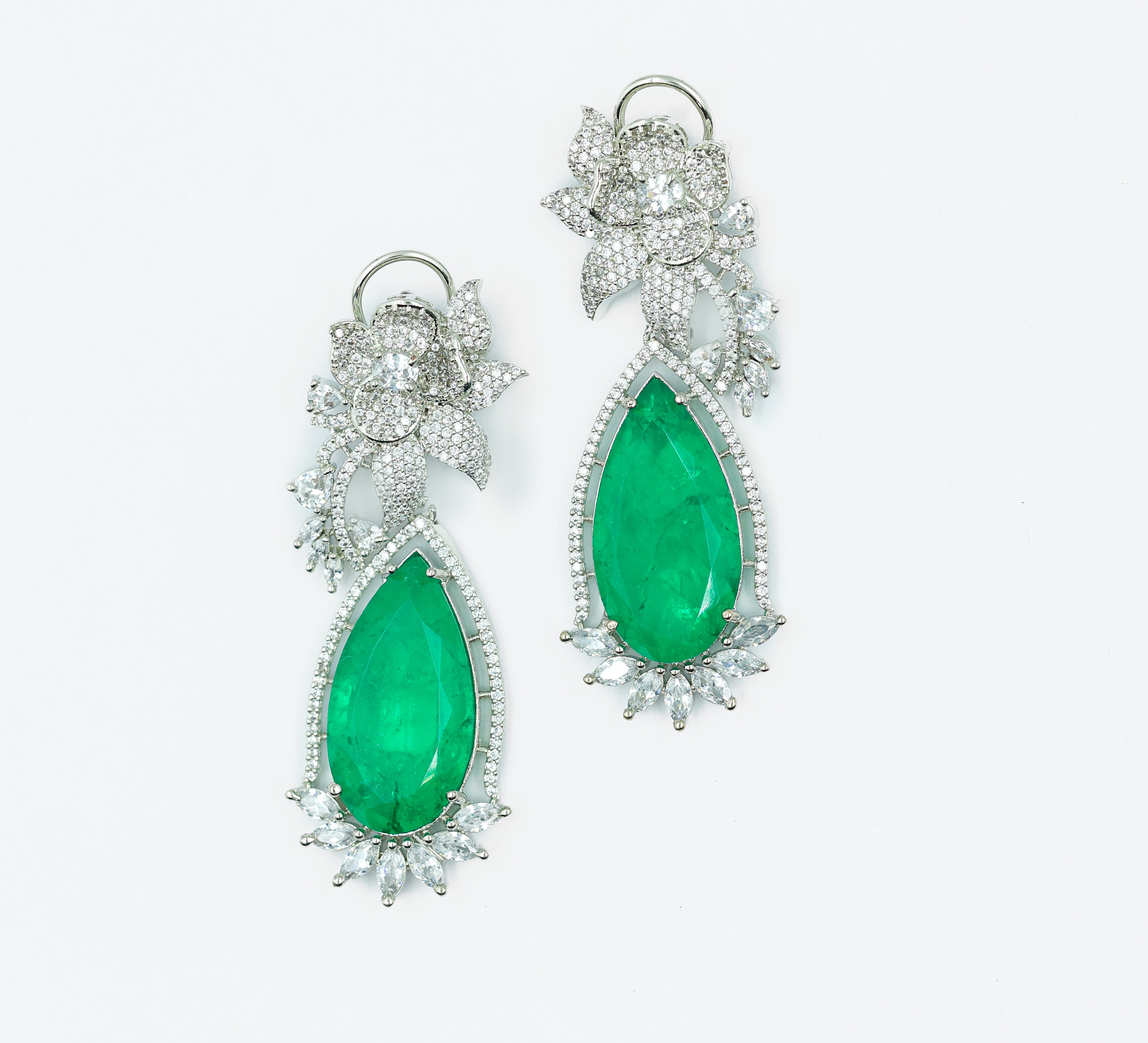 White-Plated Earrings with Doublet Stones - Adisha Jewels