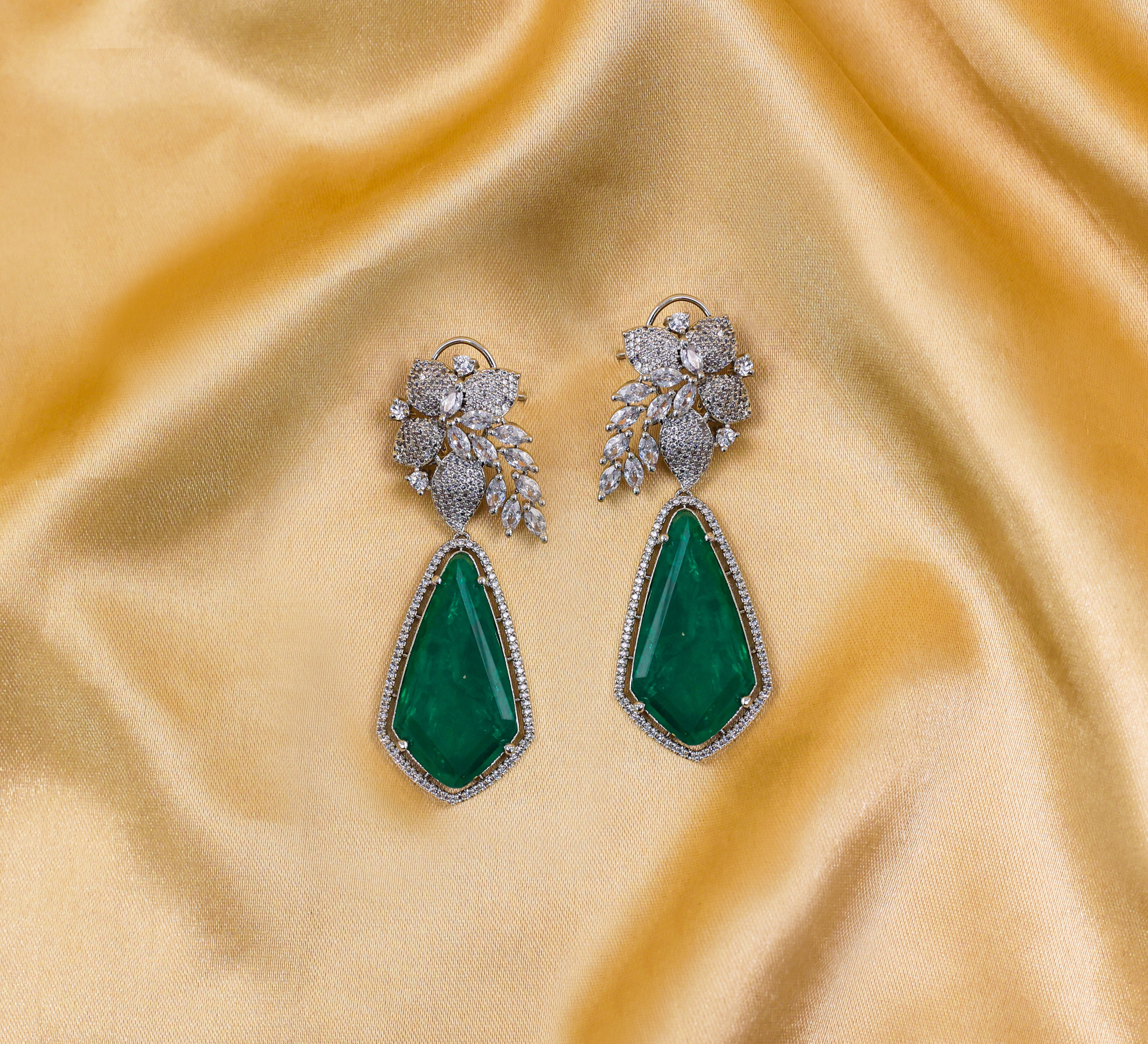 Beaded Earrings with Doublet Stones and CZ in White Rhodium - Adisha Jewels