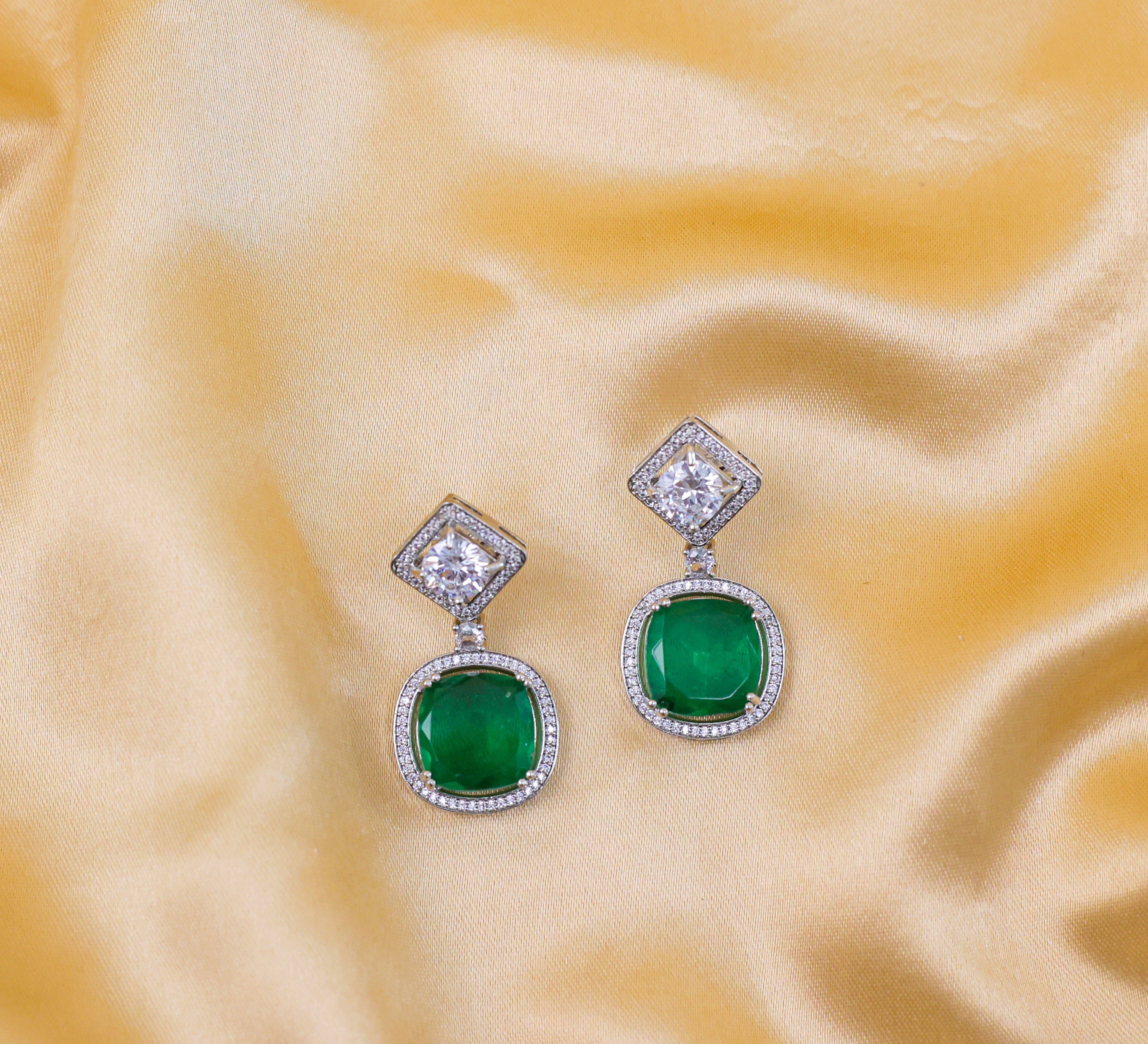 Earrings with Vibrant Doublet Stones and CZ Accents in White Rhodium - Adisha Jewels