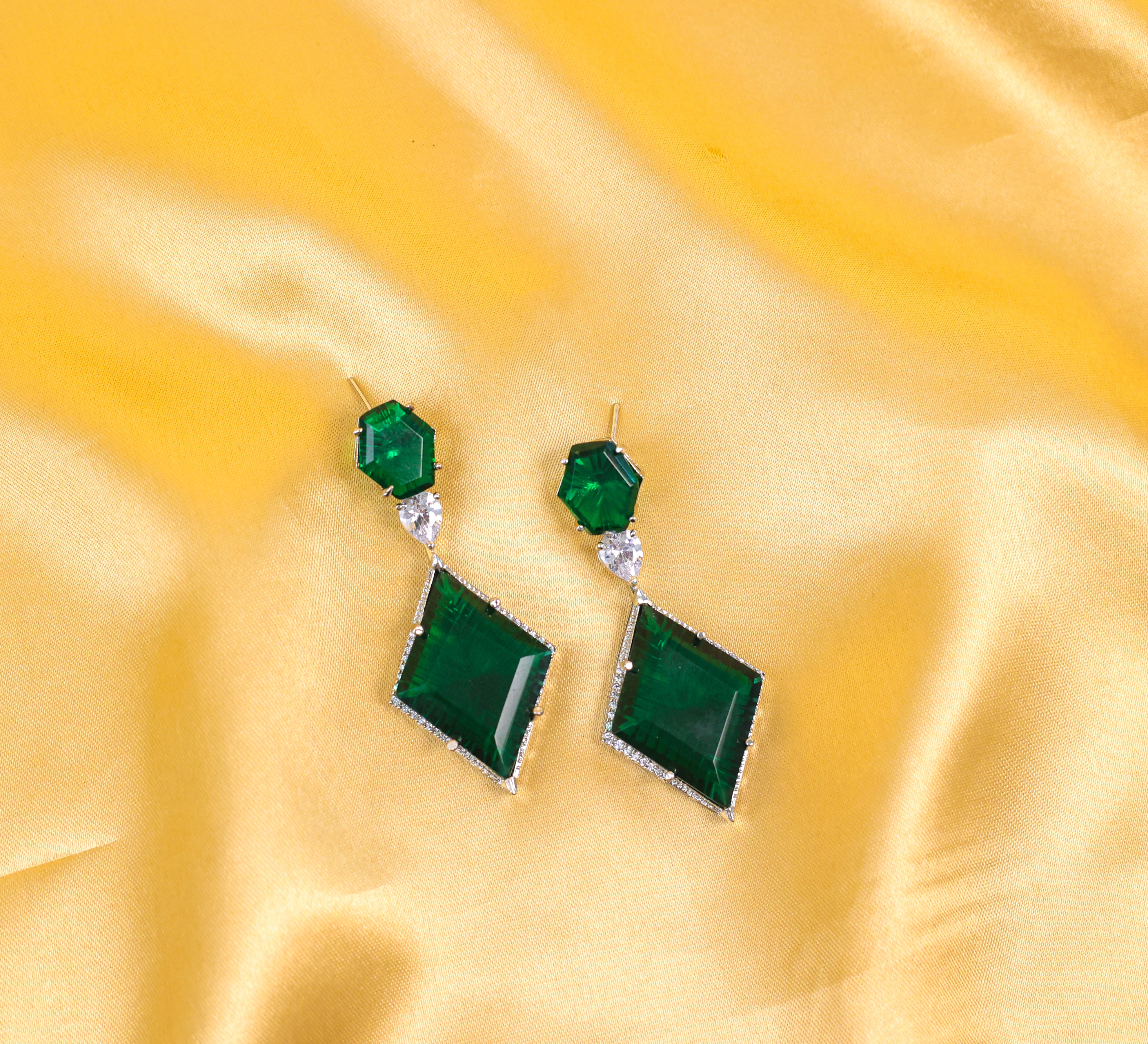 White-Plated Laser-Cut Hydrostone Earrings - Adisha Jewels