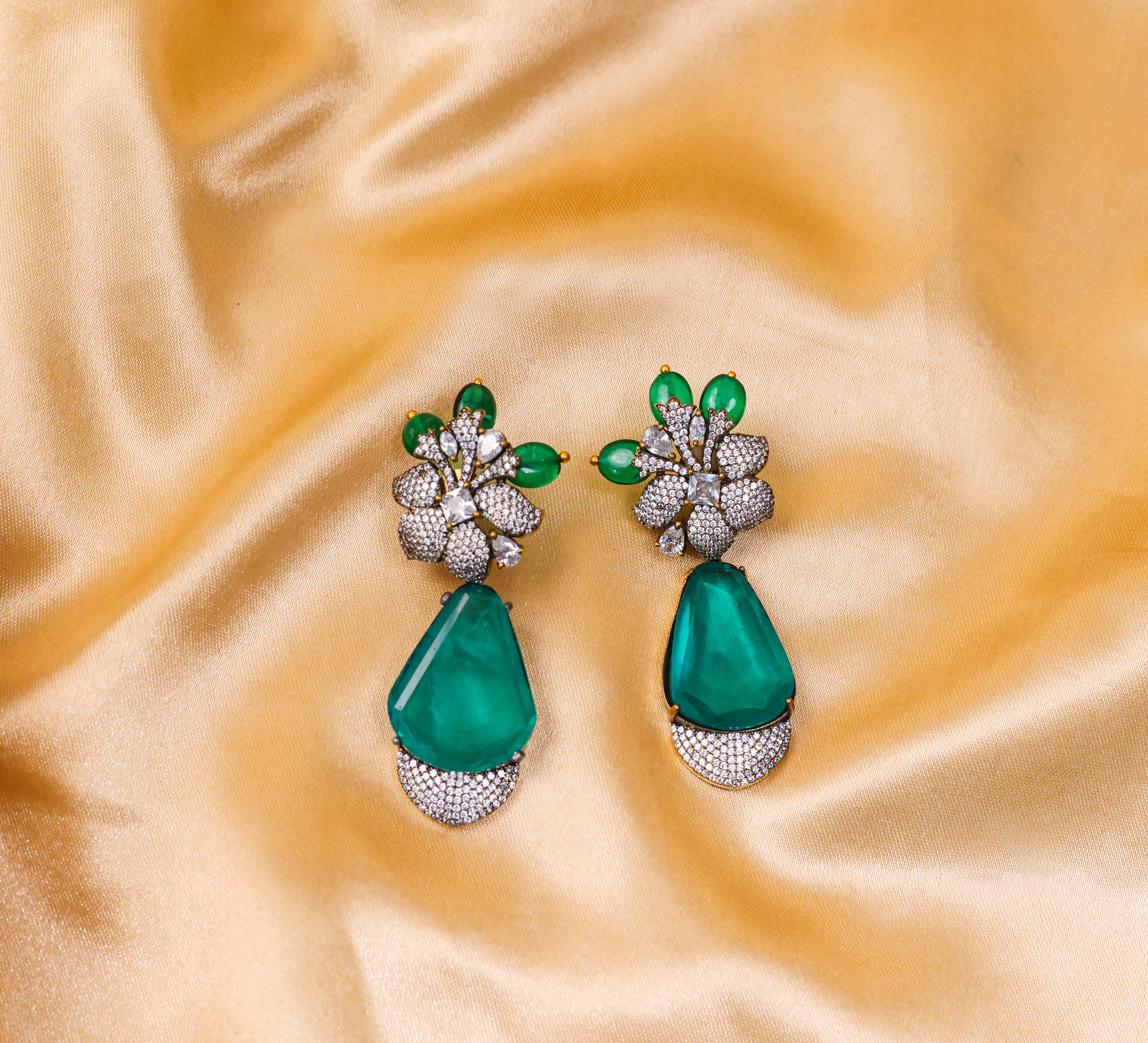 Victorian-Inspired Earrings with Doublet Stones and CZ Accents - Adisha Jewels