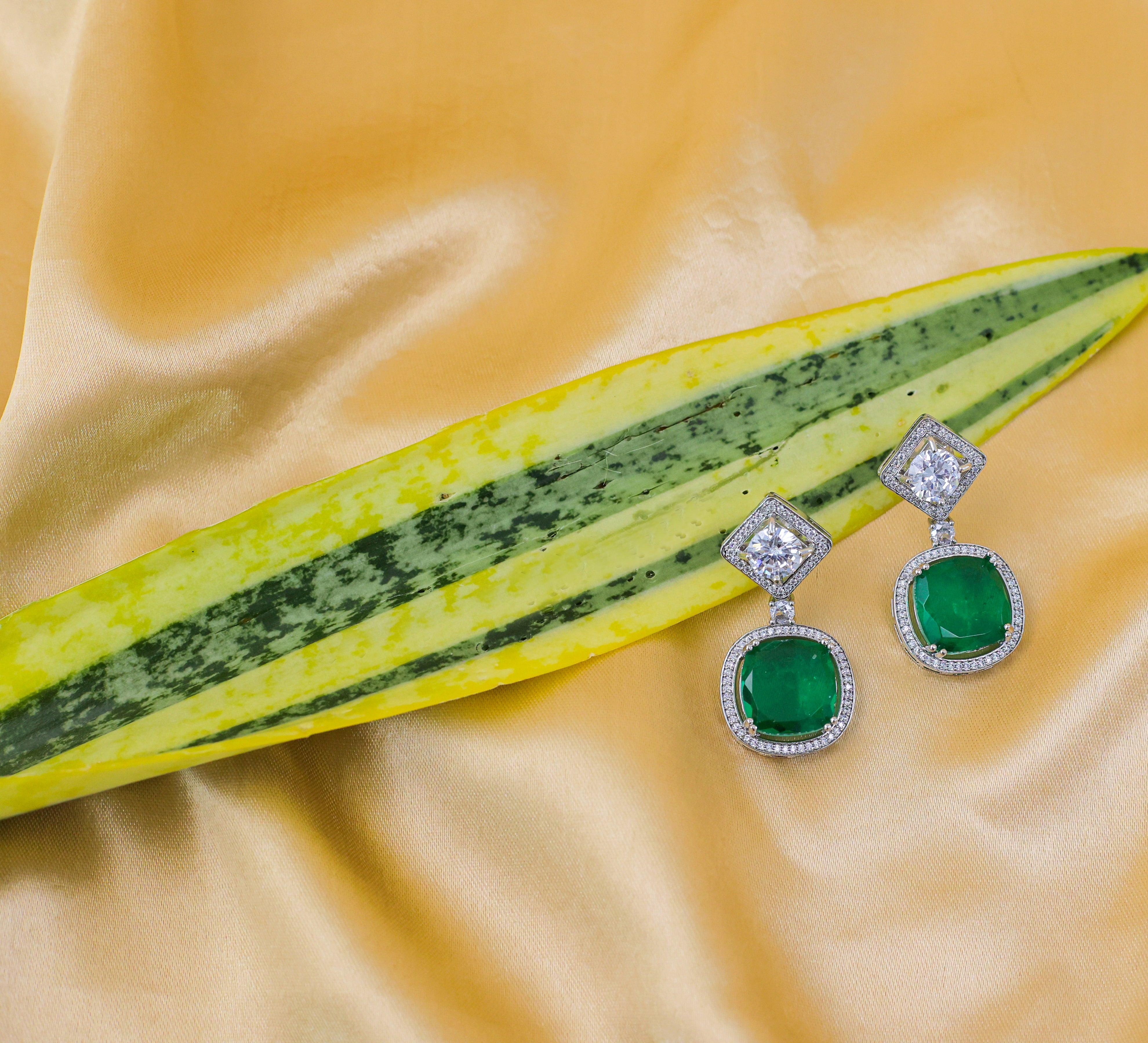 Earrings with Vibrant Doublet Stones and CZ Accents in White Rhodium - Adisha Jewels