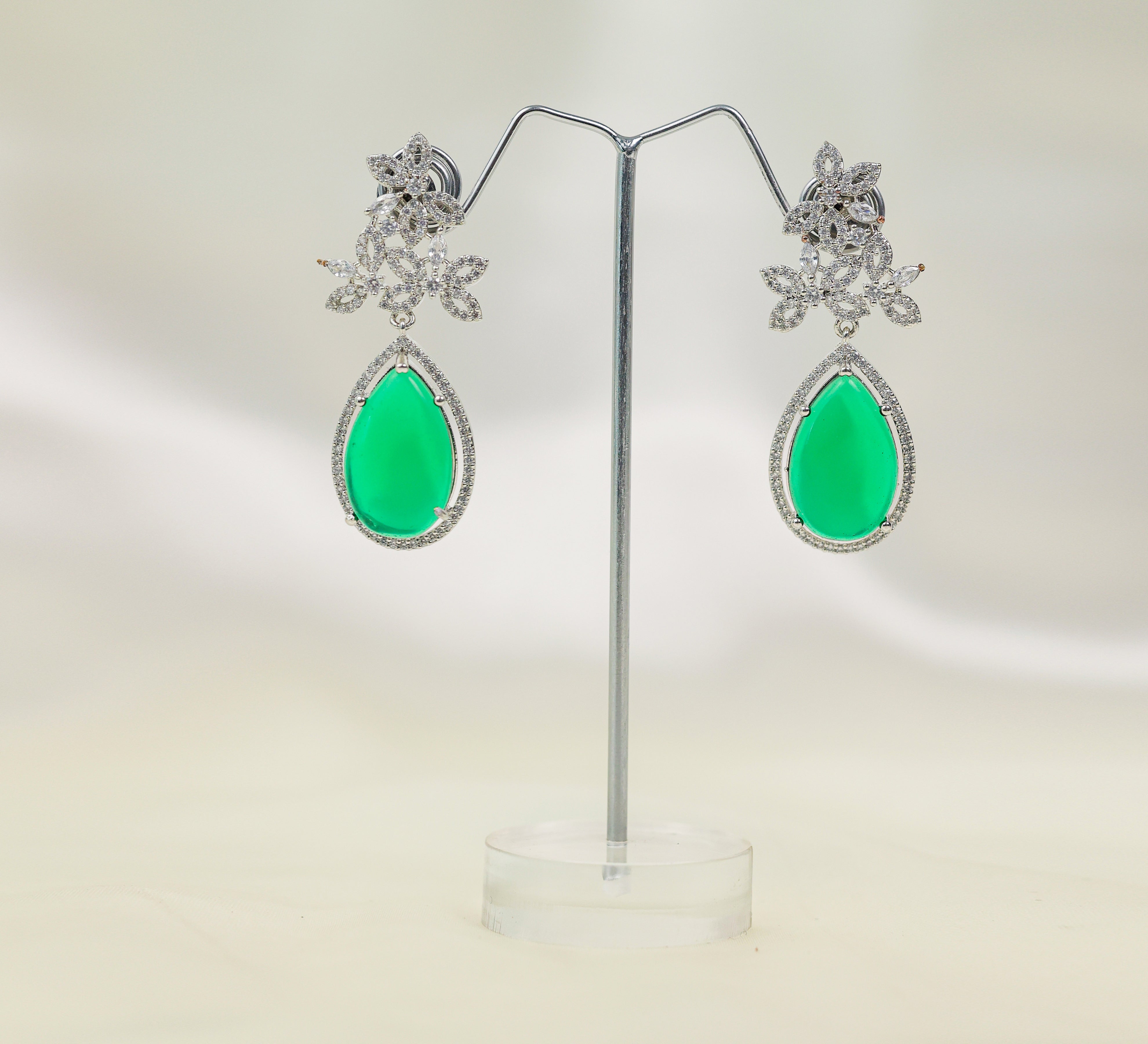 Hydro Stones Earrings with White Rhodium Plating - Adisha Jewels