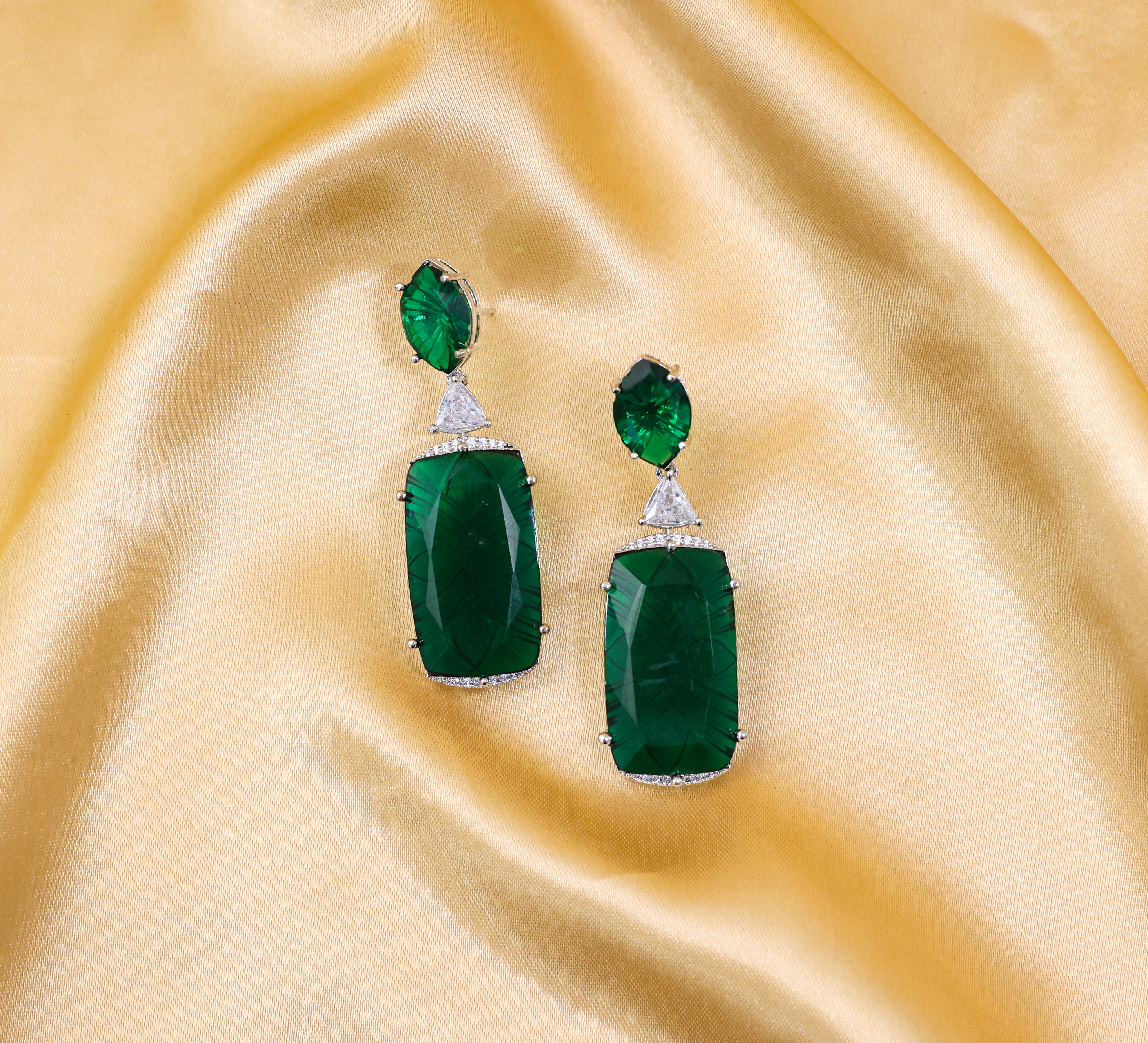 Earrings with Hydro Stones and Laser-Cut Detailing - Adisha Jewels