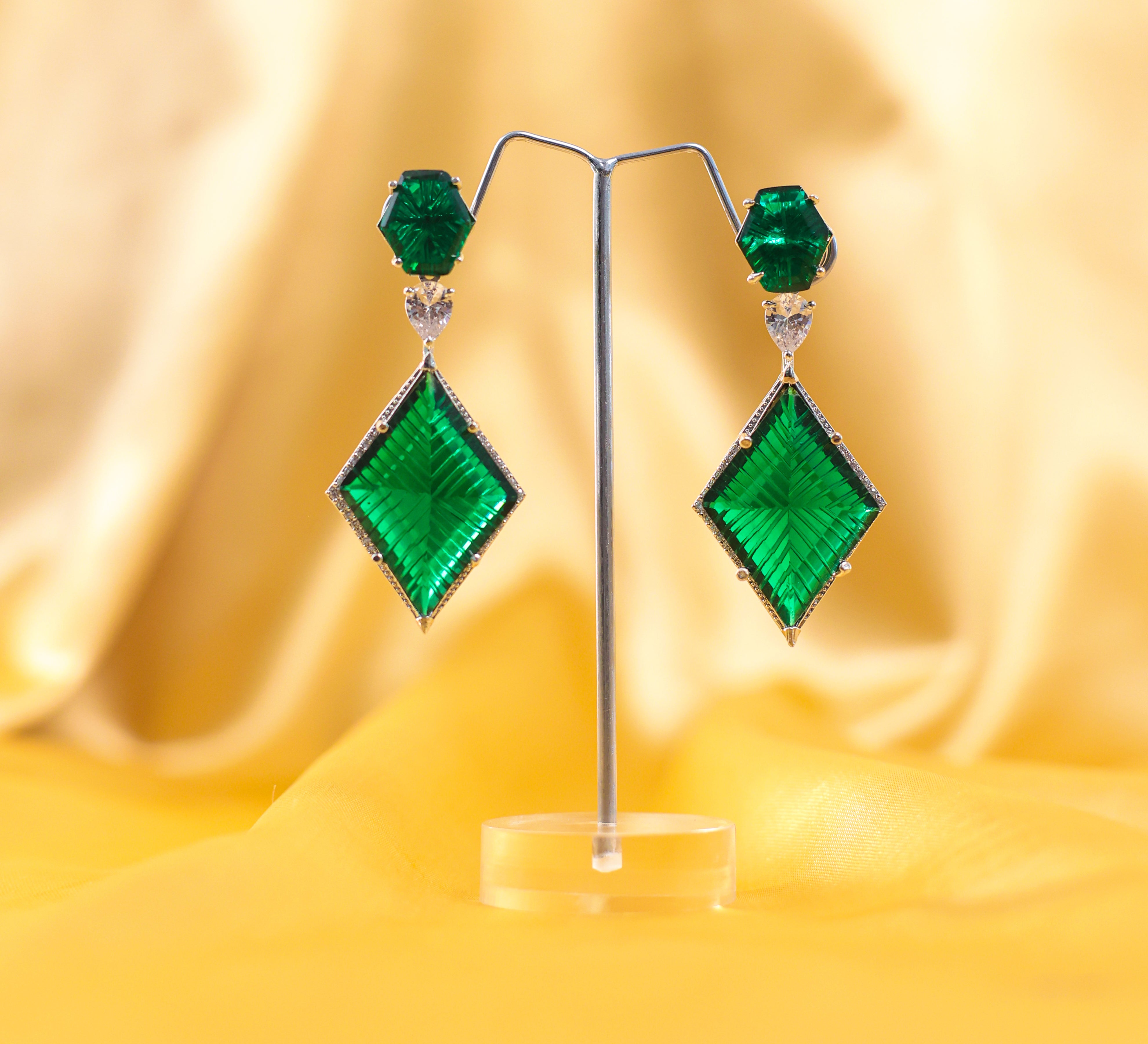 White-Plated Laser-Cut Hydrostone Earrings - Adisha Jewels