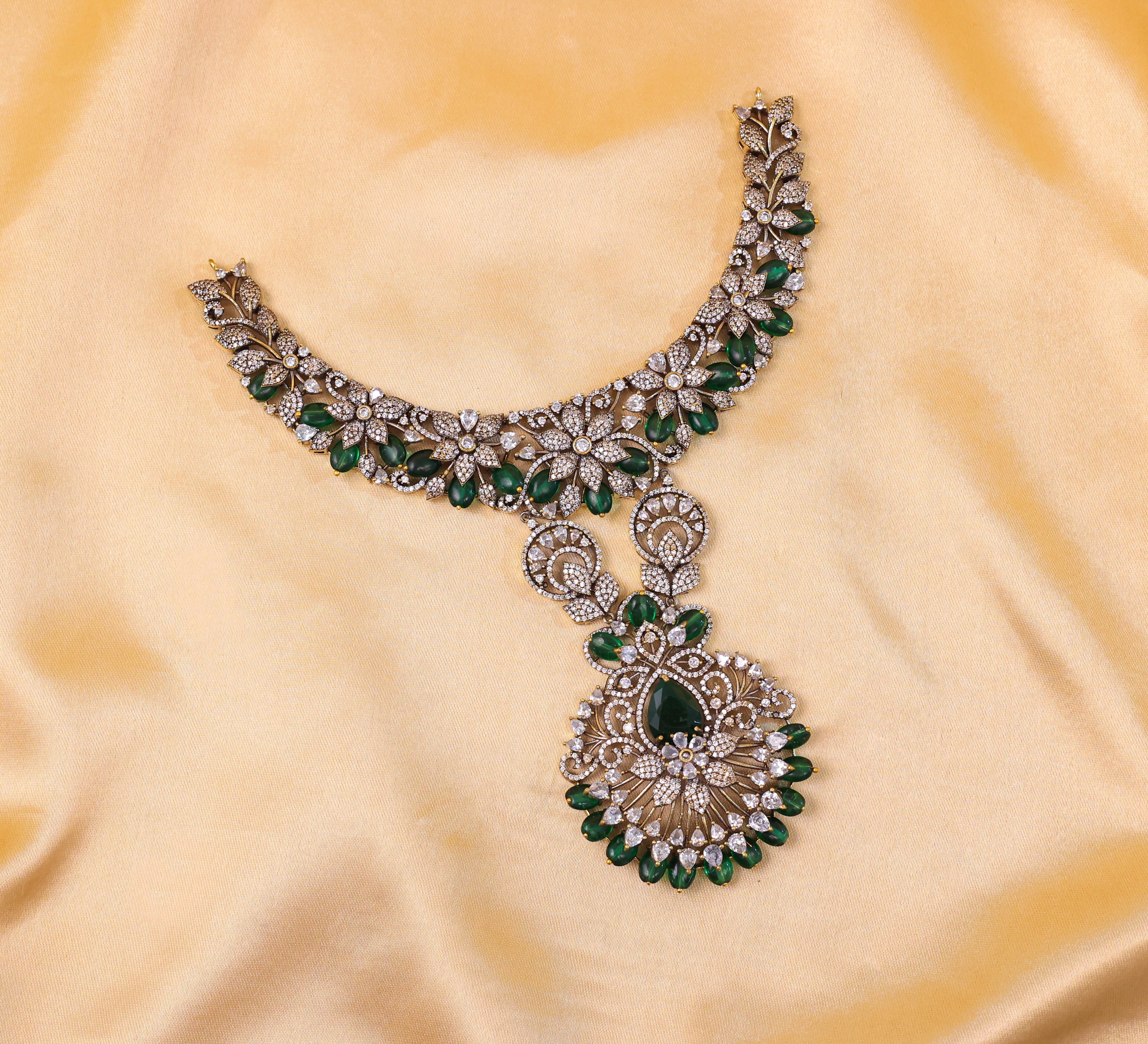 Victorian Antique Necklace Set with Beads & American Diamonds - Adisha Jewels