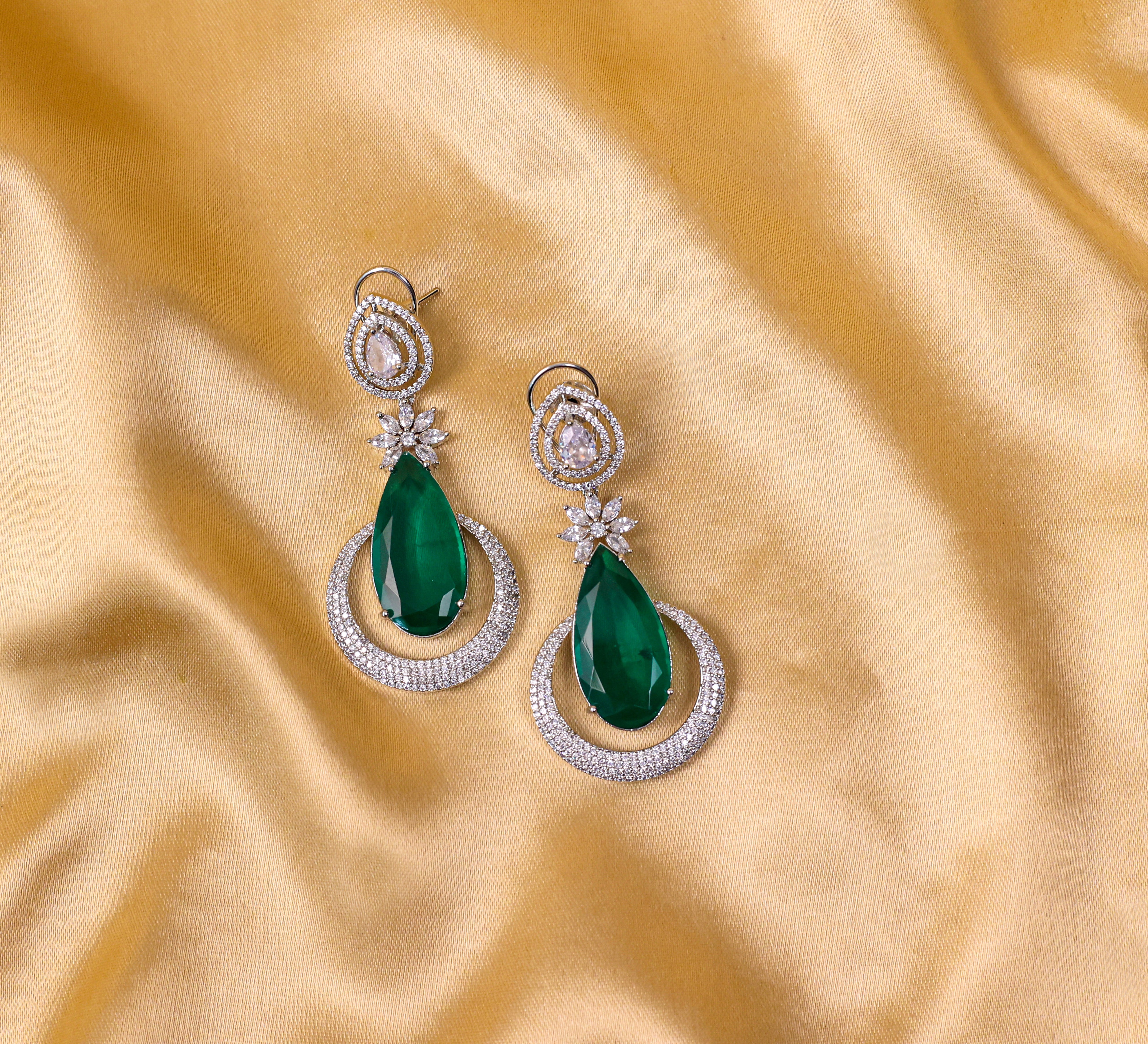 Earrings with Doublet Stones and CZ Accents in White Rhodium - Adisha Jewels