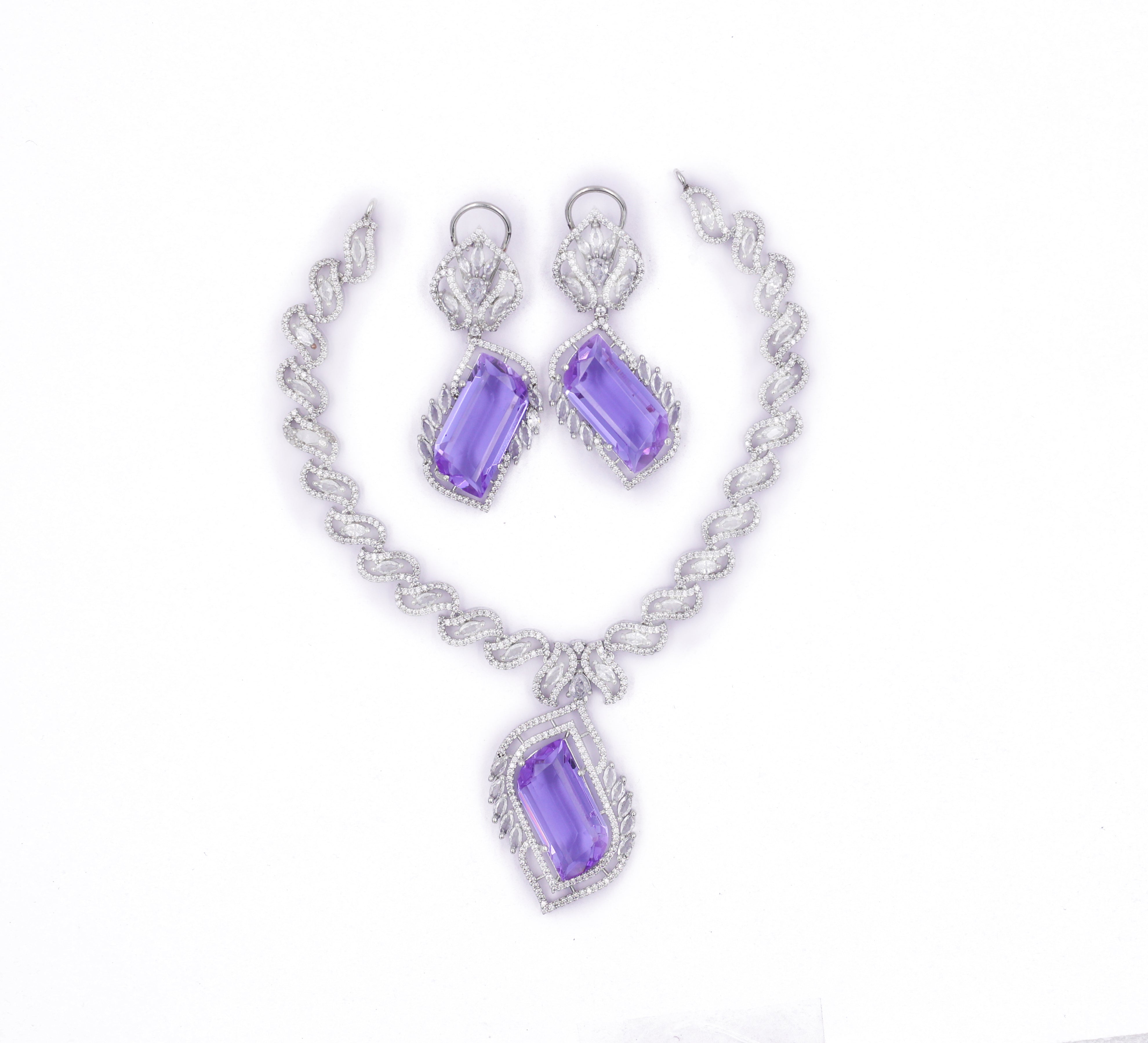 White Rhodium-Plated Necklace Set - Adisha Jewels