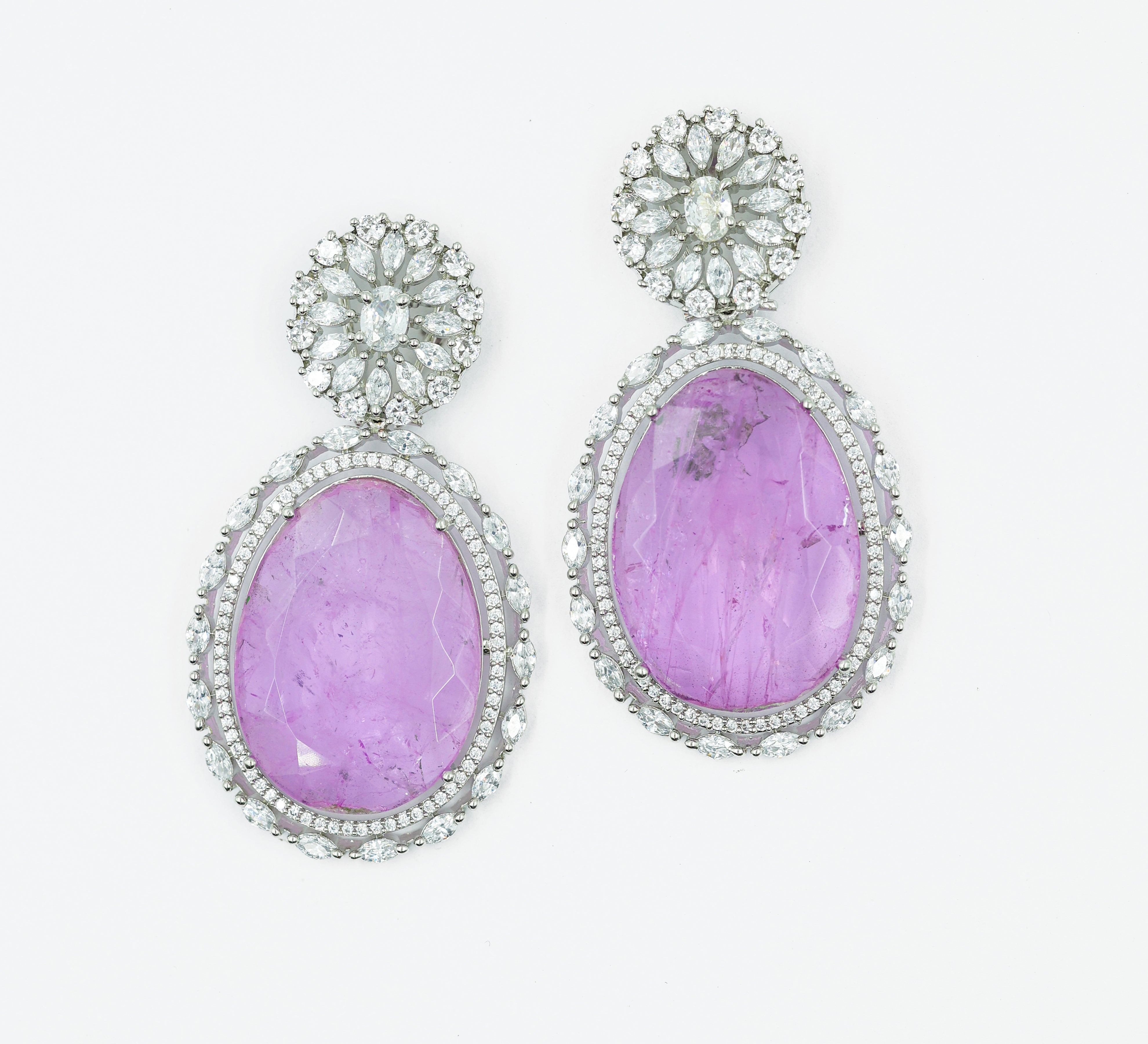 White-Plated Earrings with Doublet Stones - Adisha Jewels