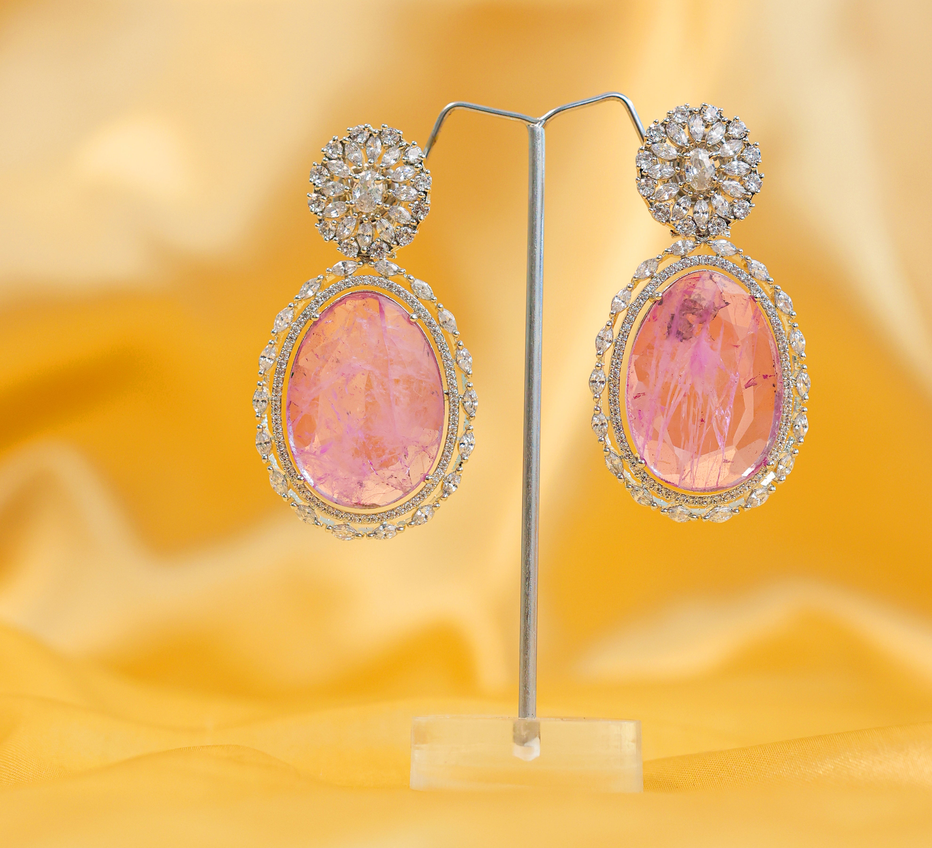 White-Plated Earrings with Doublet Stones - Adisha Jewels