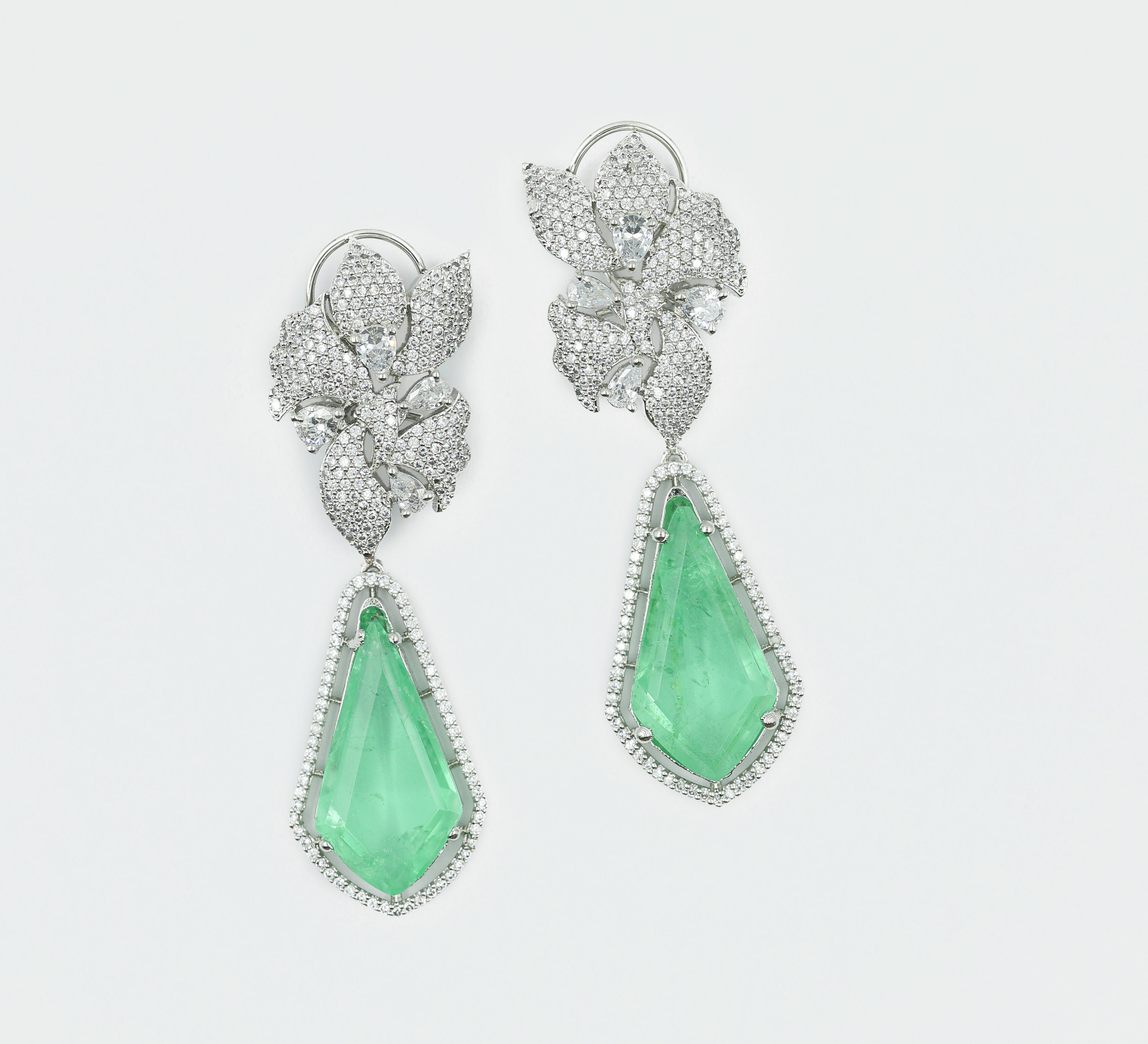 Doublet Stones Earrings with White Rhodium Plating - Adisha Jewels