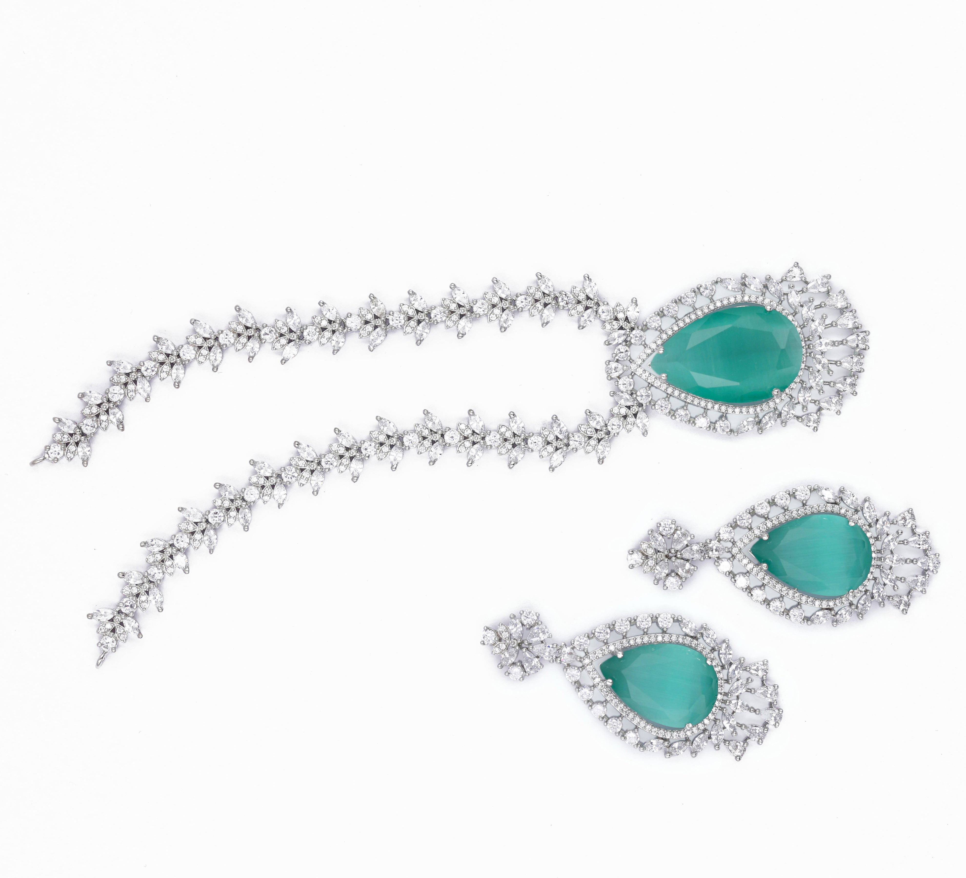 White Rhodium-Plated Necklace Set - Adisha Jewels