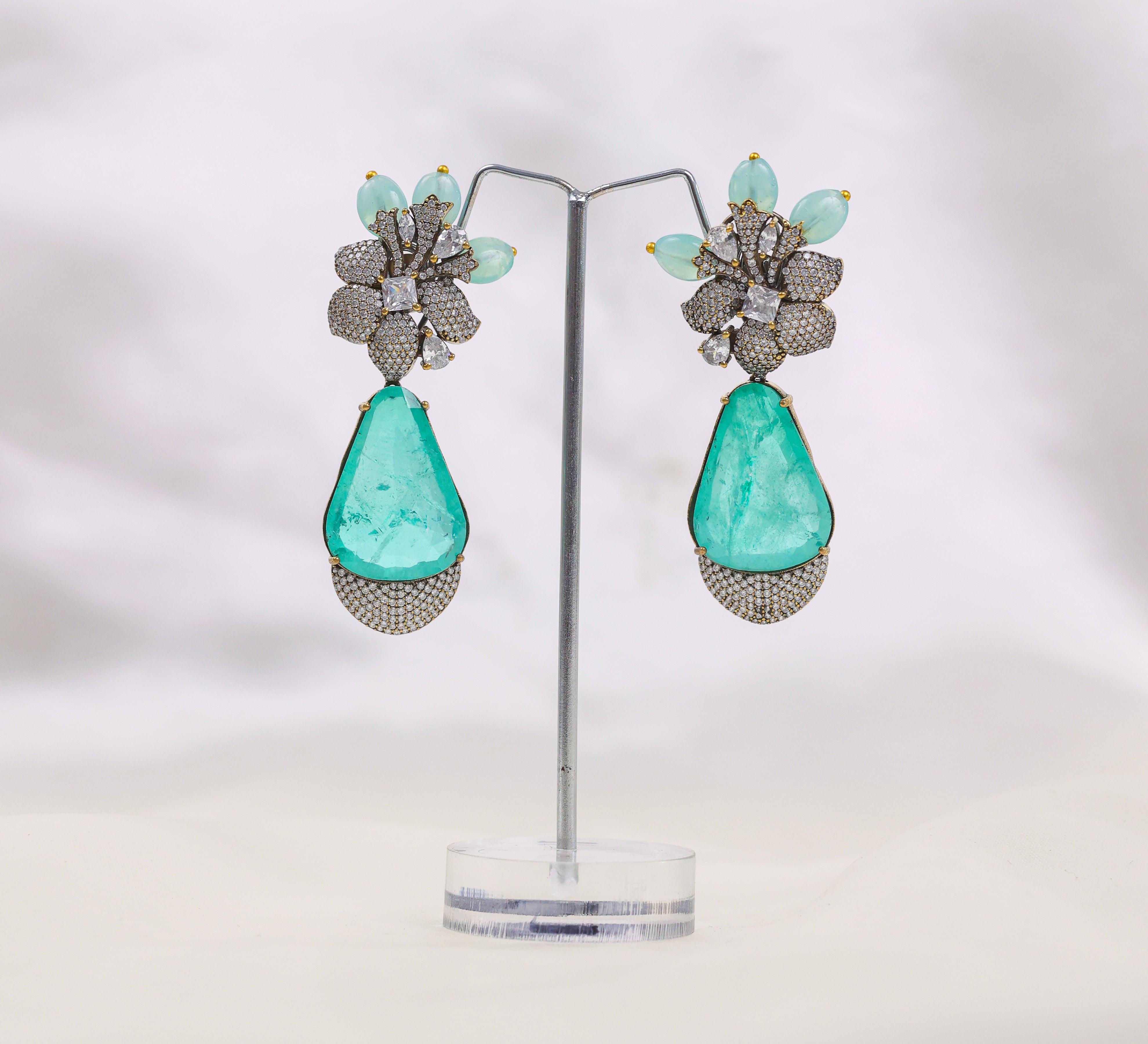 Victorian-Inspired Earrings with Doublet Stones and CZ Accents - Adisha Jewels