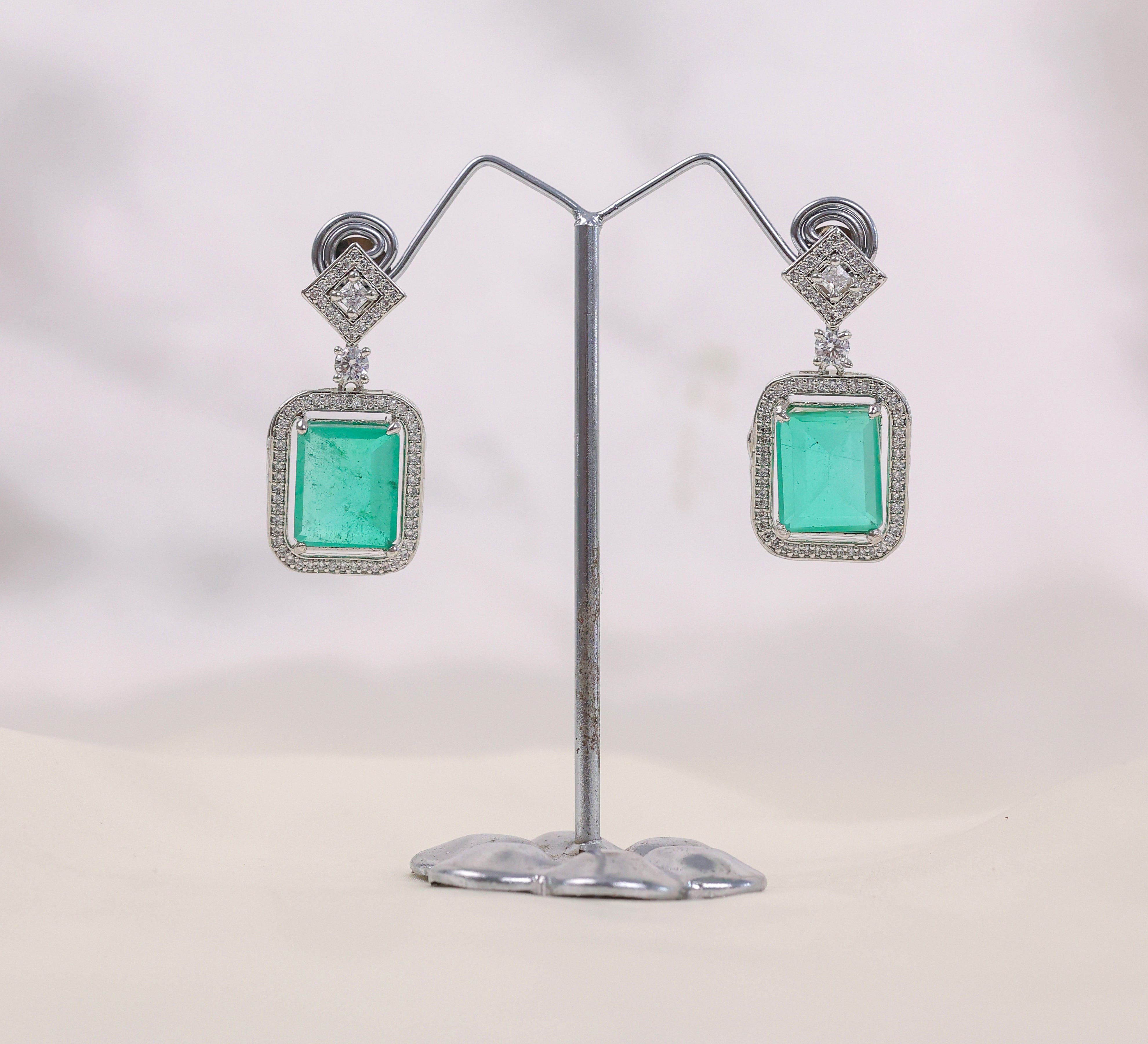 Earrings with Doublet Stones and Hydro Stones in White Rhodium - Adisha Jewels