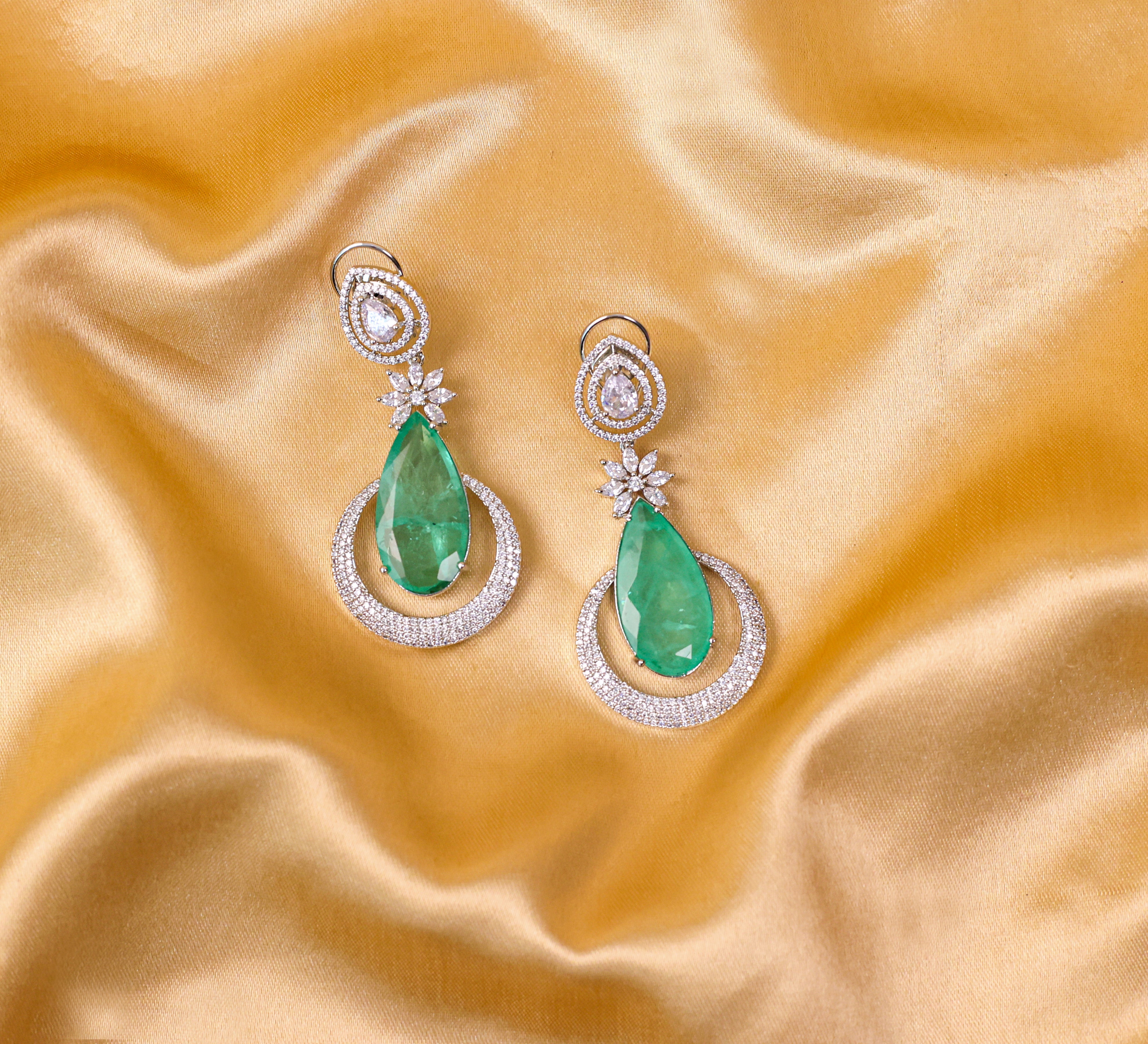 Earrings with Doublet Stones and CZ Accents in White Rhodium - Adisha Jewels