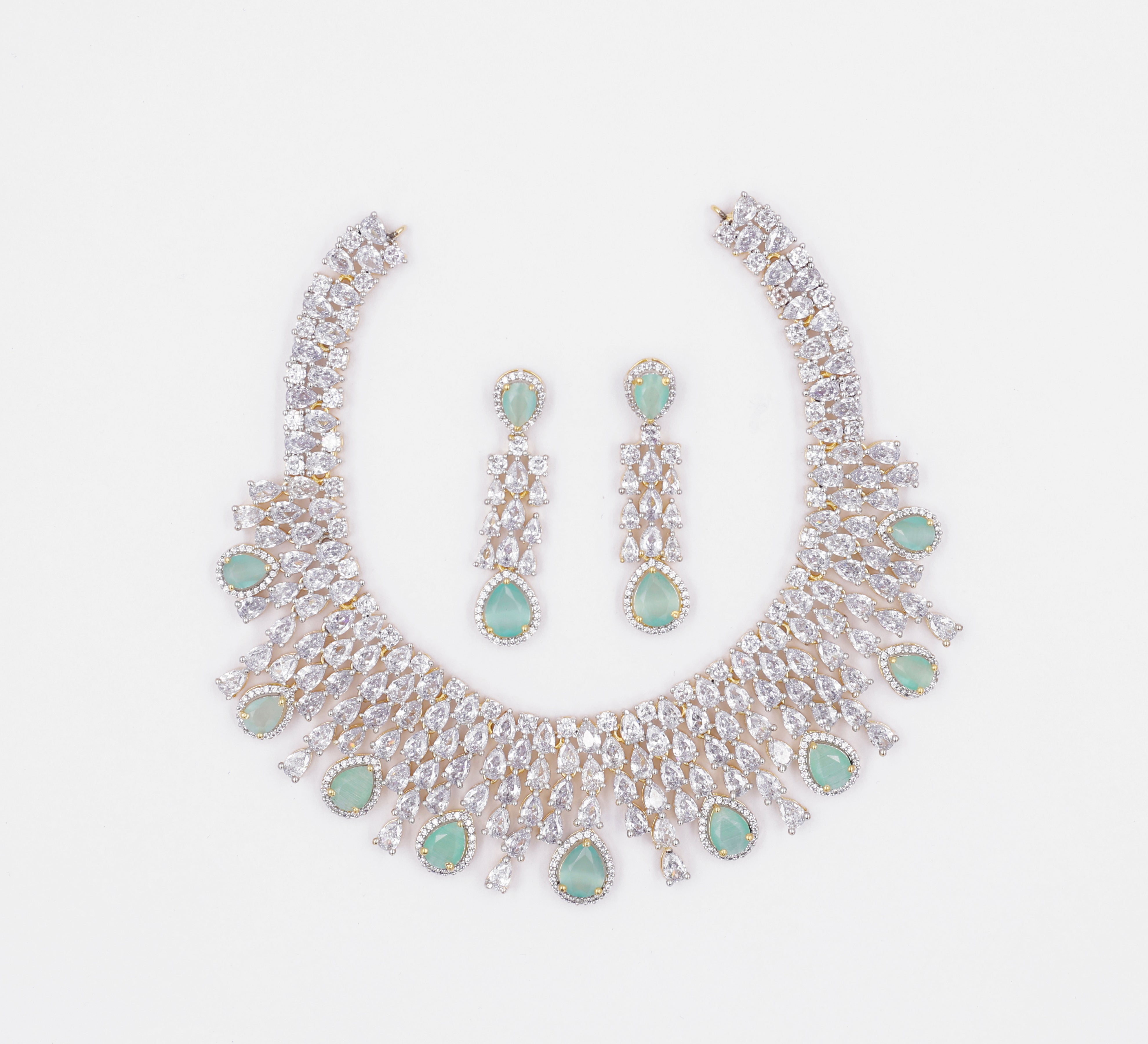 White Rhodium-Plated Necklace Set - Adisha Jewels