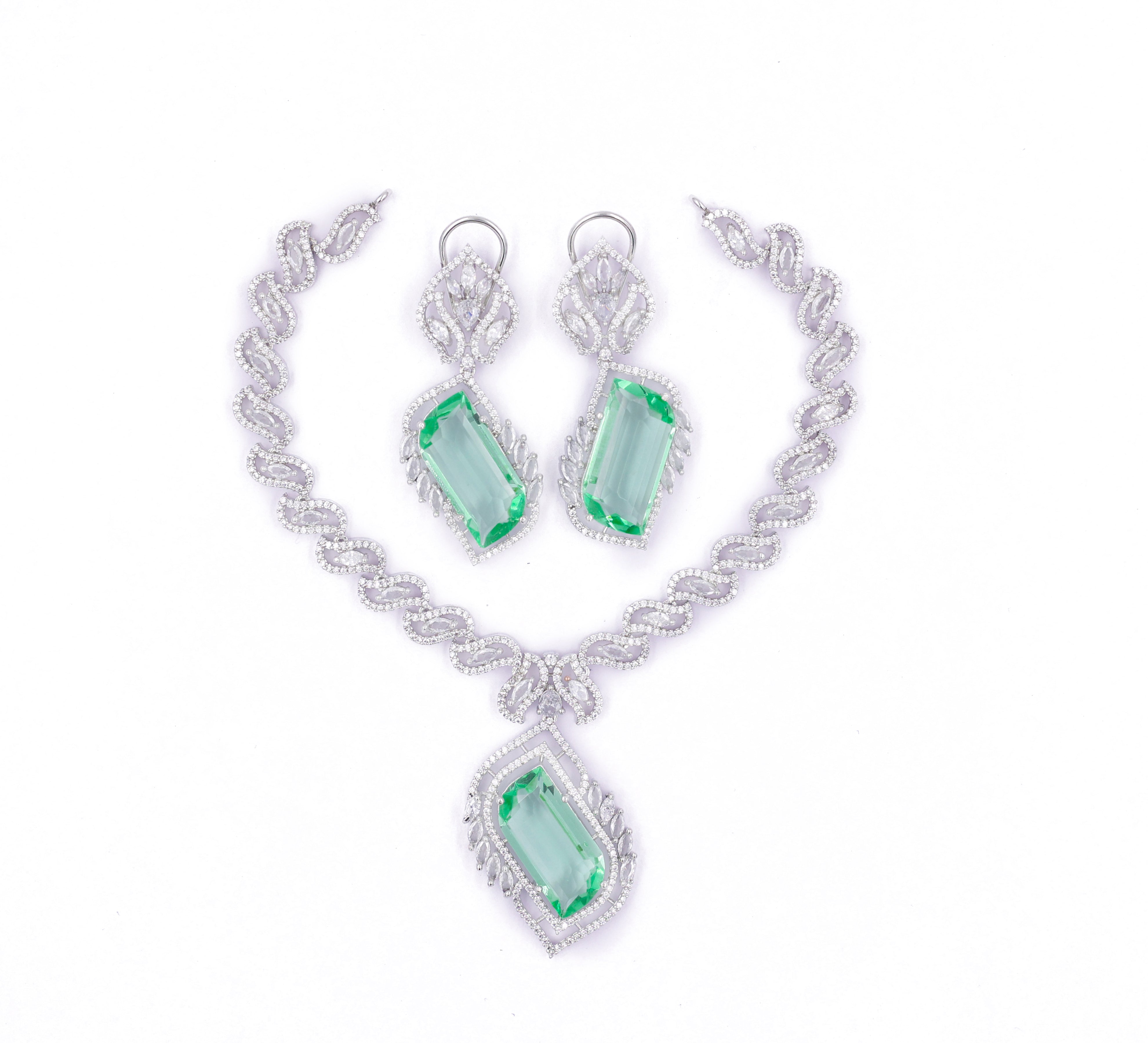 White Rhodium-Plated Necklace Set - Adisha Jewels