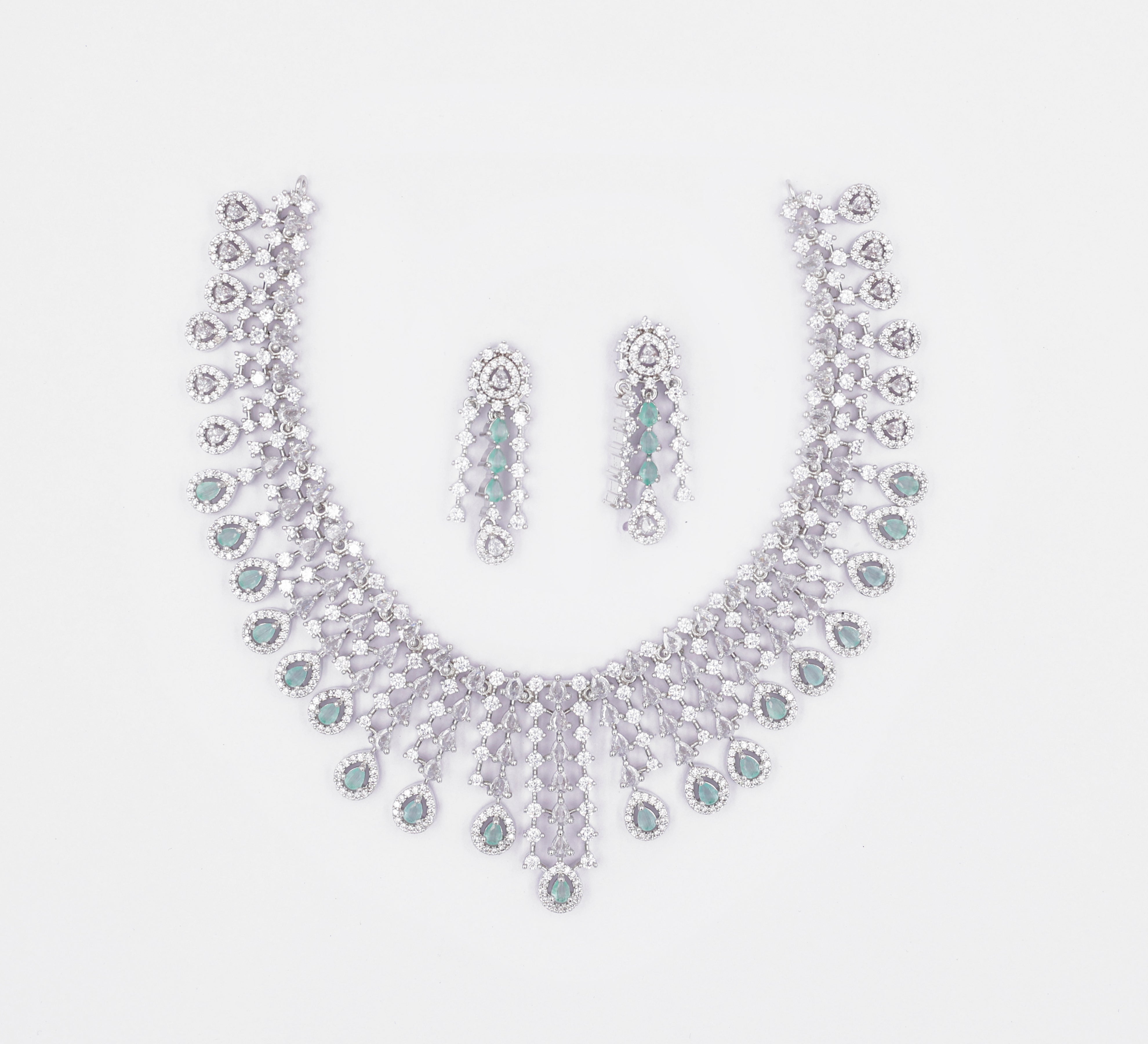 White Rhodium-Plated Necklace Set - Adisha Jewels